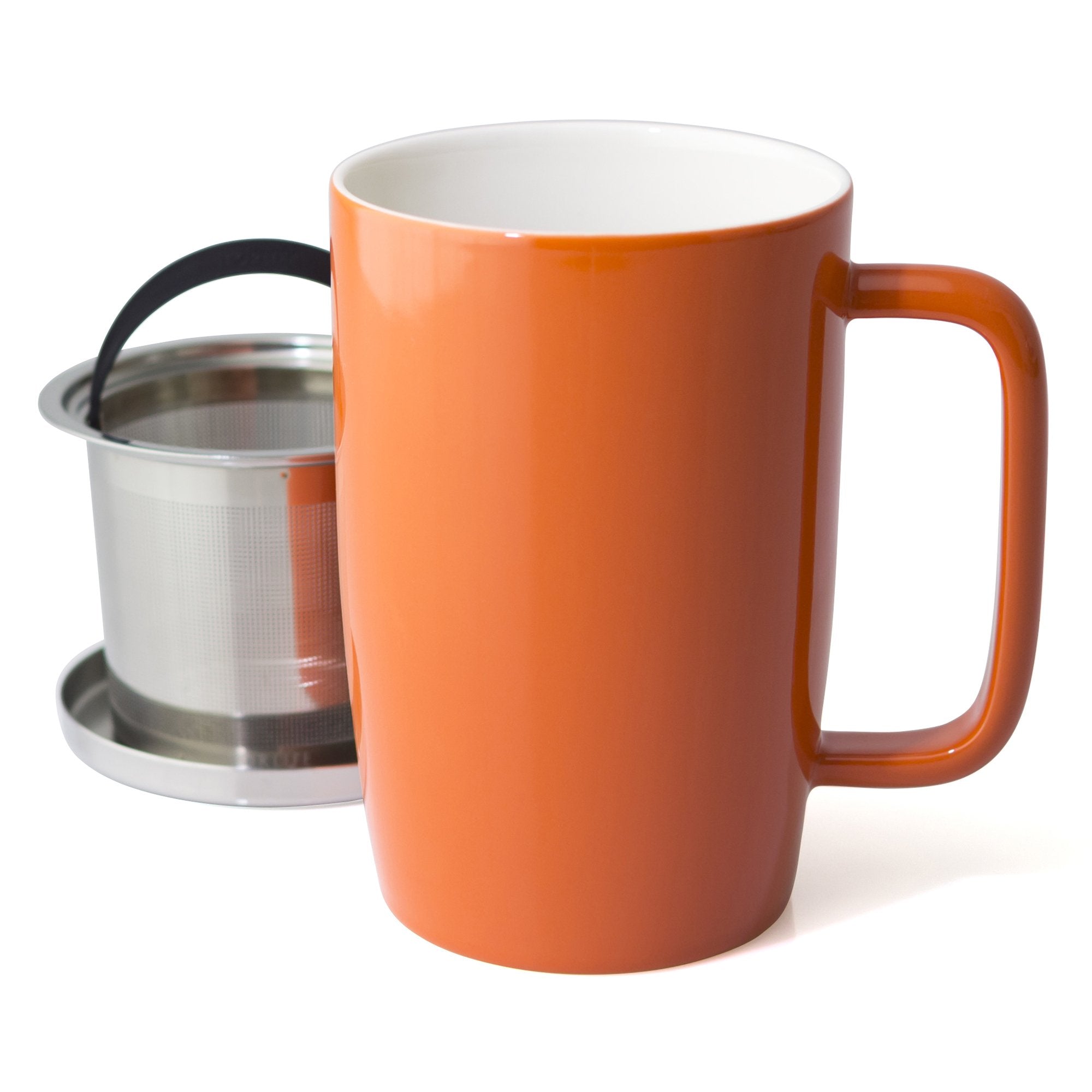 Forlife Dew Glossy Finish Brew-In-Mug With Basket Infuser & ''Mirror'' Stainless Lid 18 Oz., Carrot