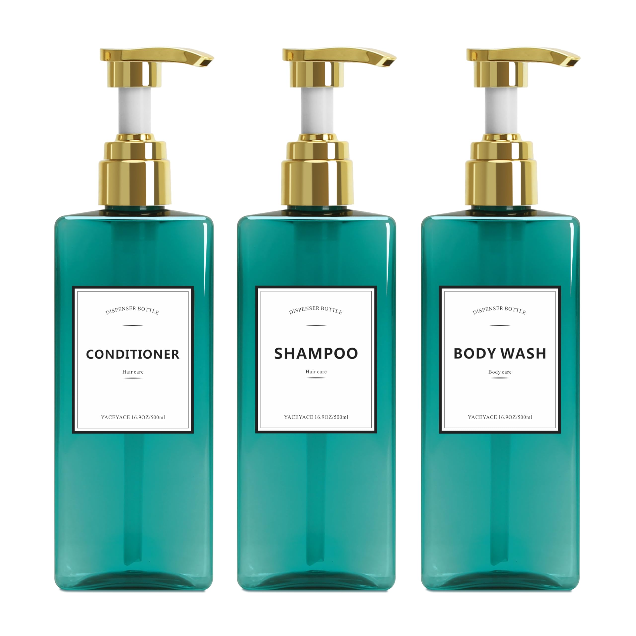 Shampoo Bottles With Gold Pump Yaceyace 16.9Oz Set Of 3 Empty Shower Bottles With Label, Shampoo And Conditioner Dispenser, Sham