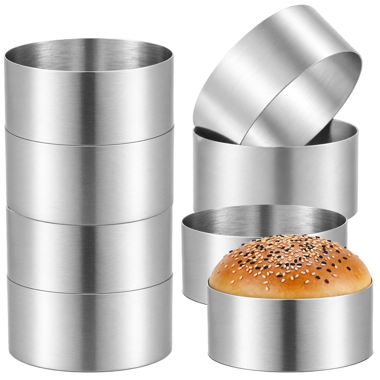 Bthomstfmly 8Pcs Hamburger Bun Ring Mold, Seamless Thickened 4 inch Nonstick Crumpet Rings Stainless Steel Burger Mould, Large N