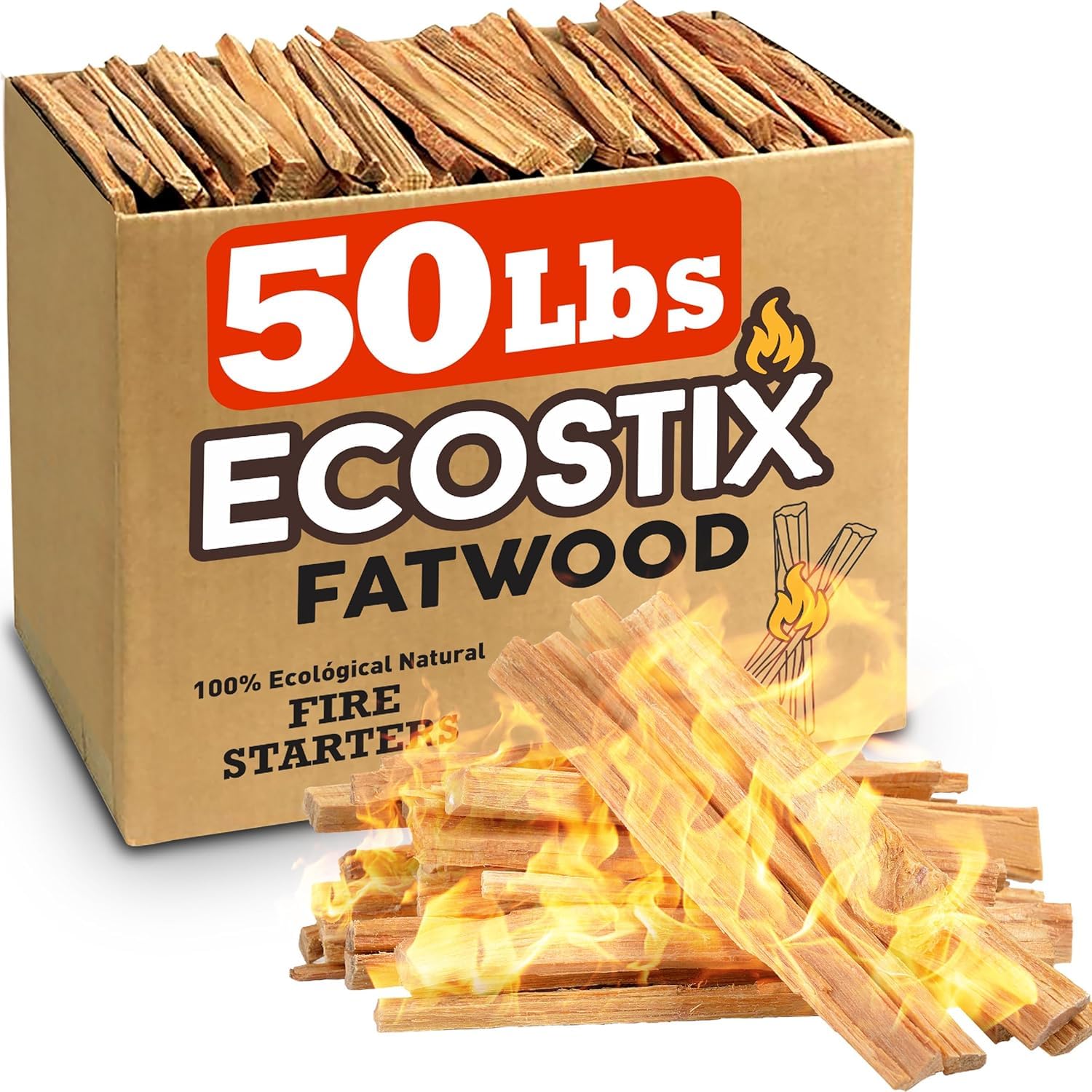 Eco-Stix Fatwood Fire Starter Kindling Firewood Sticks - 100% Organic - Firestarter for Wood Stoves, Fireplaces, Campfires, Bonf