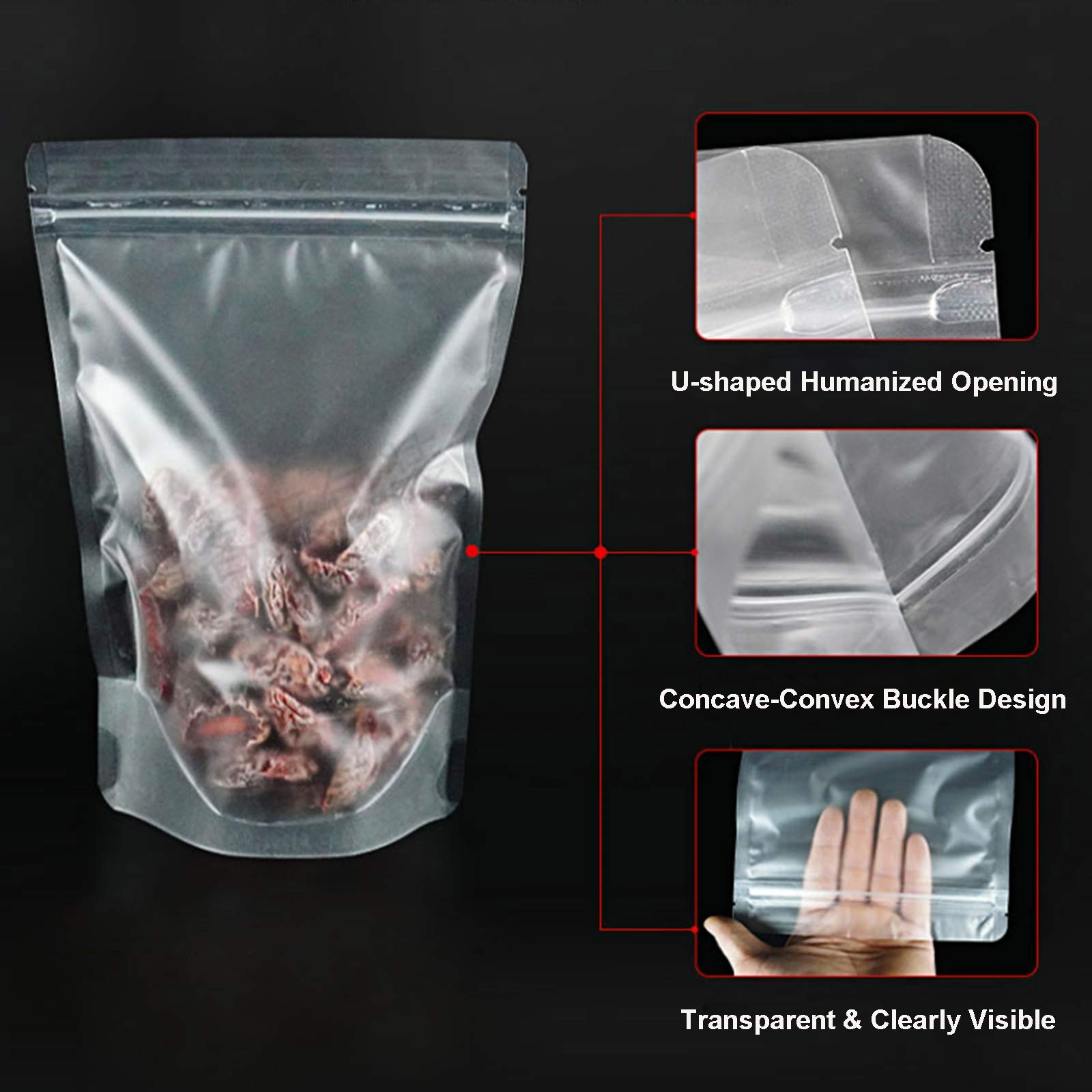 Haot 50 Pack Matte Frosted (Not Clear) Zipper Food Bags, Stand Up Pouch Bag Resealable Stand Up Candy Bags, Snack Food Tea Packi
