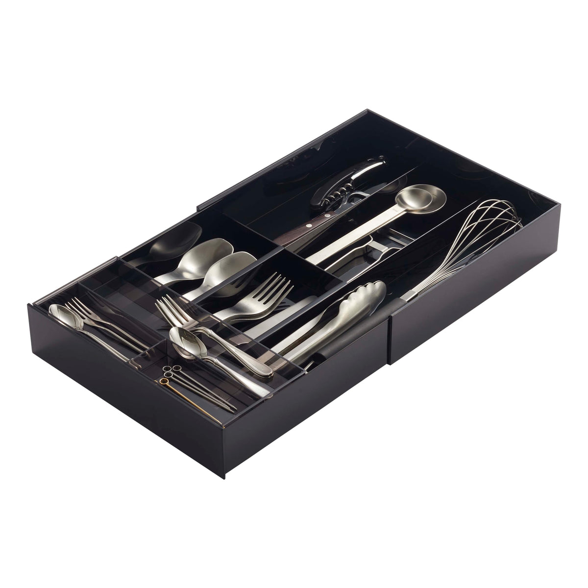 Yamazaki Home Expandable Cutlery Kitchen Silverware Utensil Storage Tray | Plastic | Drawer Organizer, One Size, Black