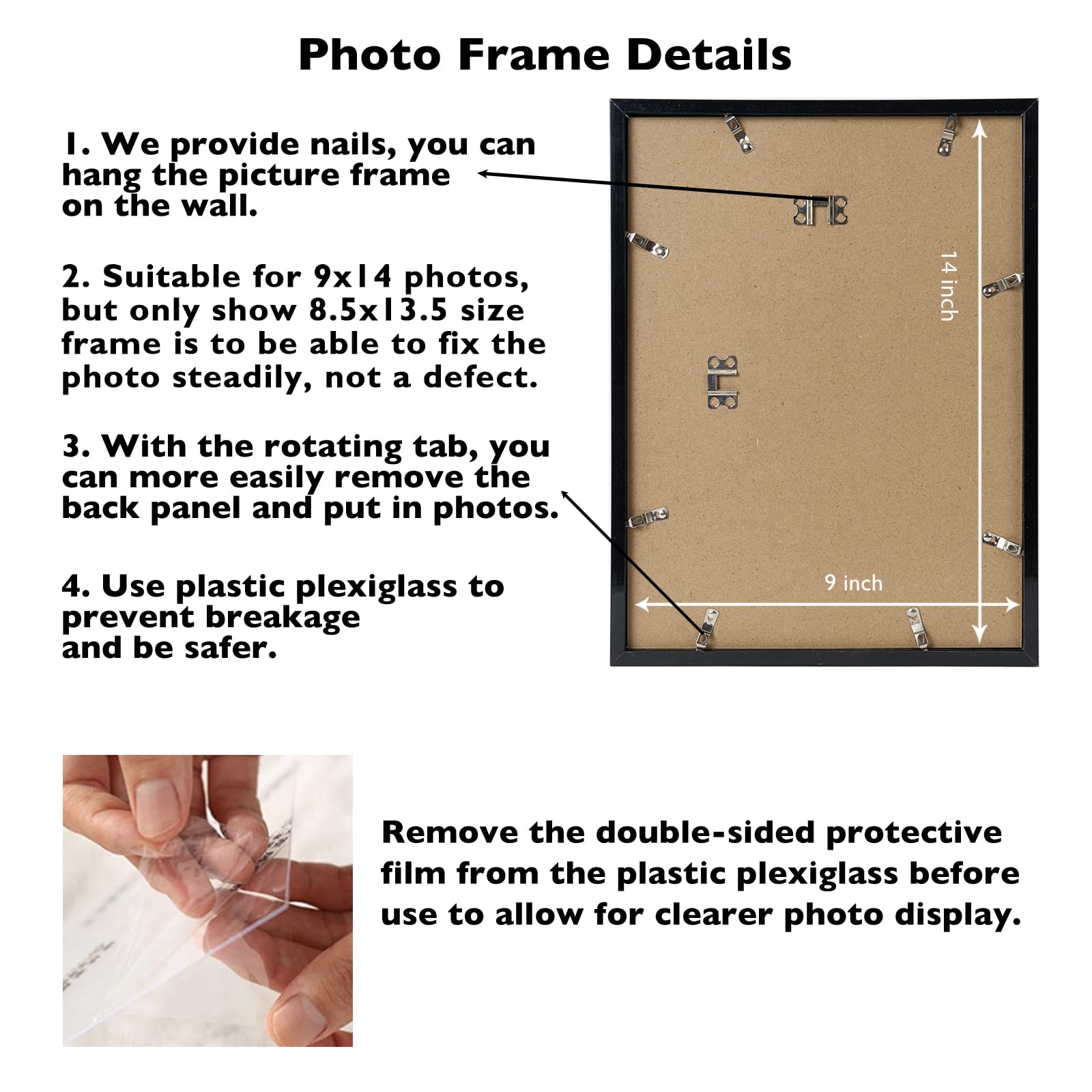 JCJMY 9x14 Picture Frame Black for Wall Hanging, Wall Mounting Horizontally or Vertically, 9 x 14 Wall Gallery Poster Photo Fram