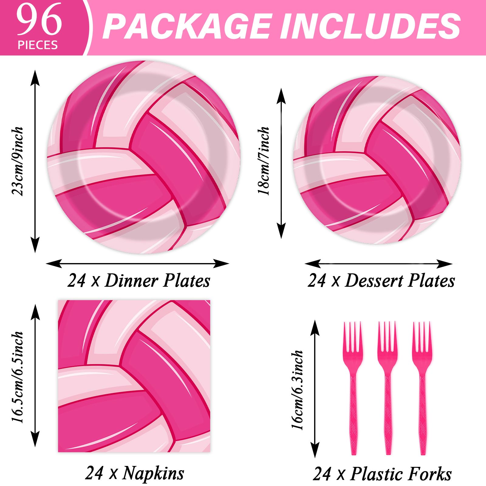 96Pcs Pink Volleyball Party Supplies Sport Paper Plates Napkins Volleyball Theme Party Decorations Volleyball Sport Dinnerware P