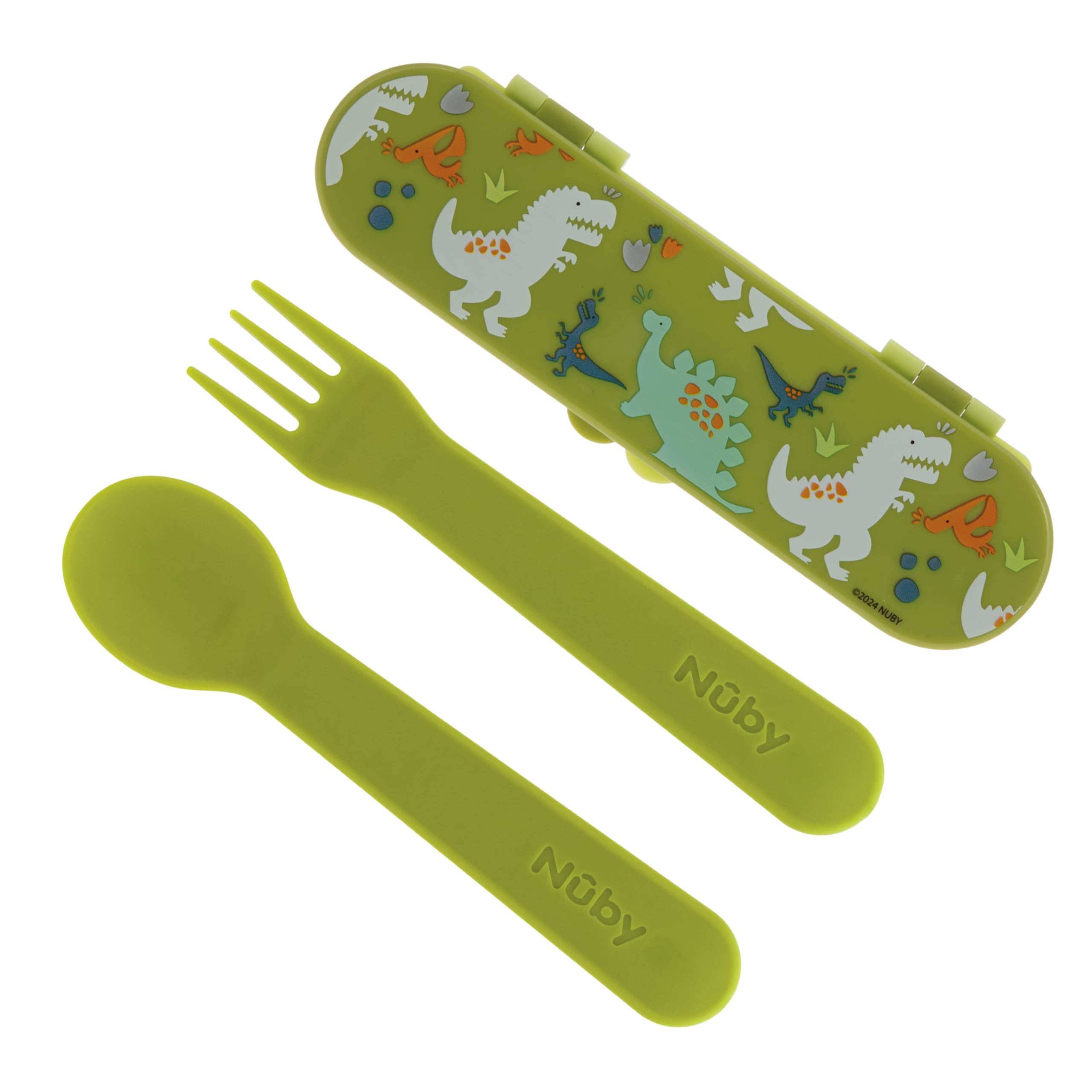 Nuby Toddler Utensils with Travel Case - Self-Feeding Fork & Spoon Set for Kids - Easy-to-Hold Training Utensils with Rounded Sa