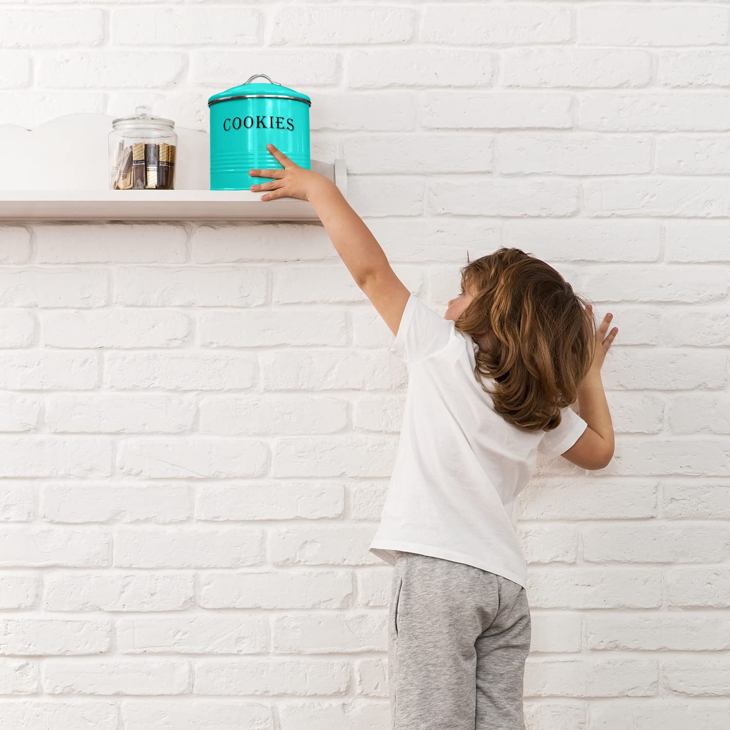 Blue Donuts Vintage Cookie Jar - Cookie Jars For Kitchen Counter, Airtight Jar Cookie Containers, Turquoise Cookie Tin, Cookie T