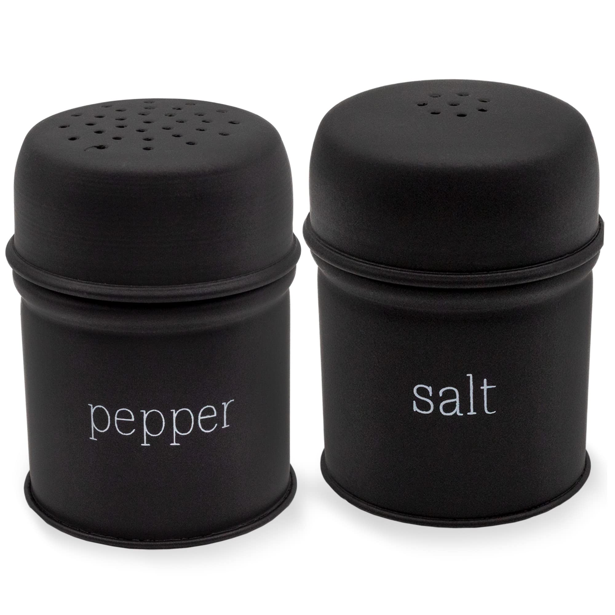 Auldhome Salt And Pepper Shaker Set (Black) Contemporary Modern Farmhouse Retro Enamel Style Shaker Set