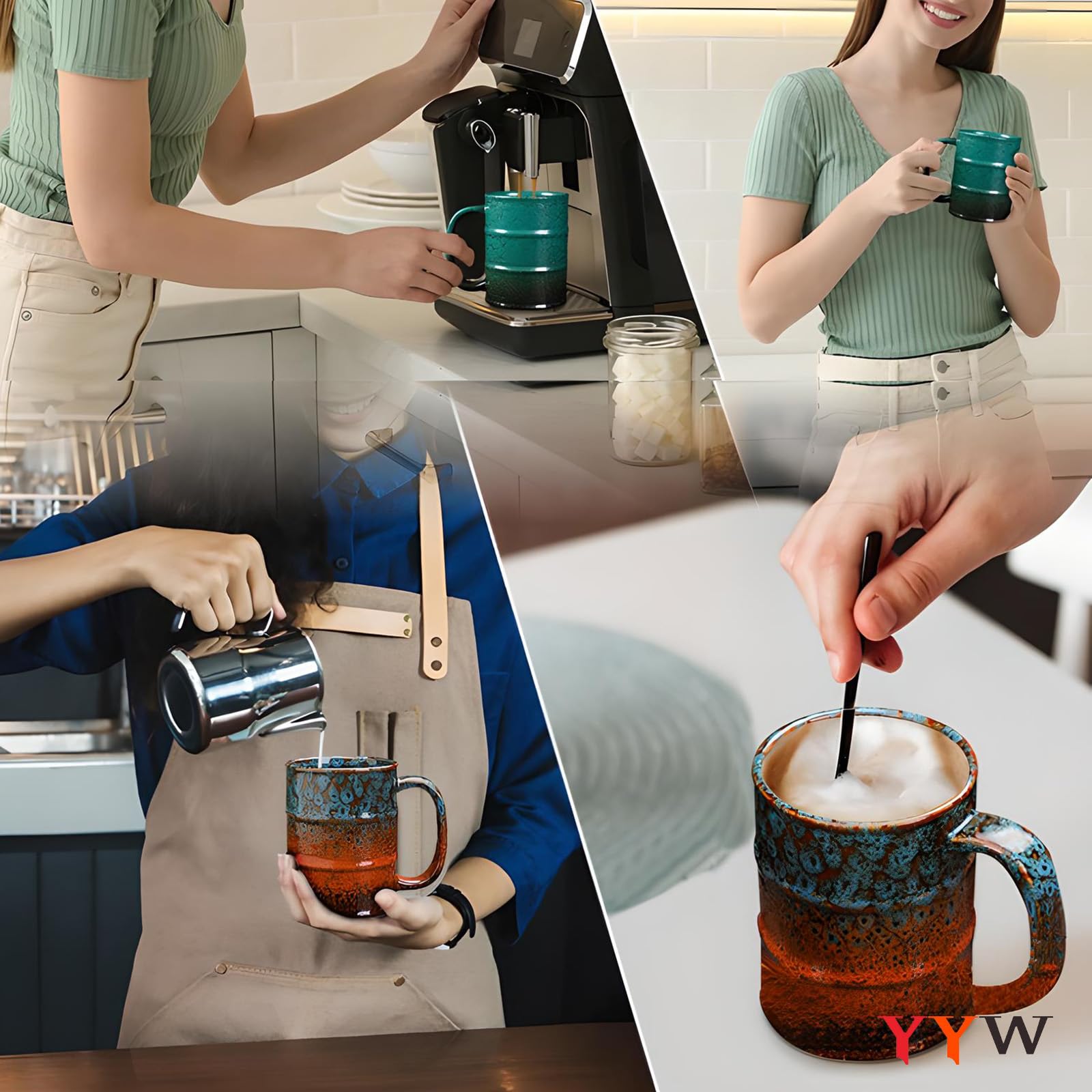 YYW Ceramic Coffee Mugs Handmade Pottery Mugs 20 Oz Espresso Cups Large Tea Cups with Handle for Office and Home (Multi-B)