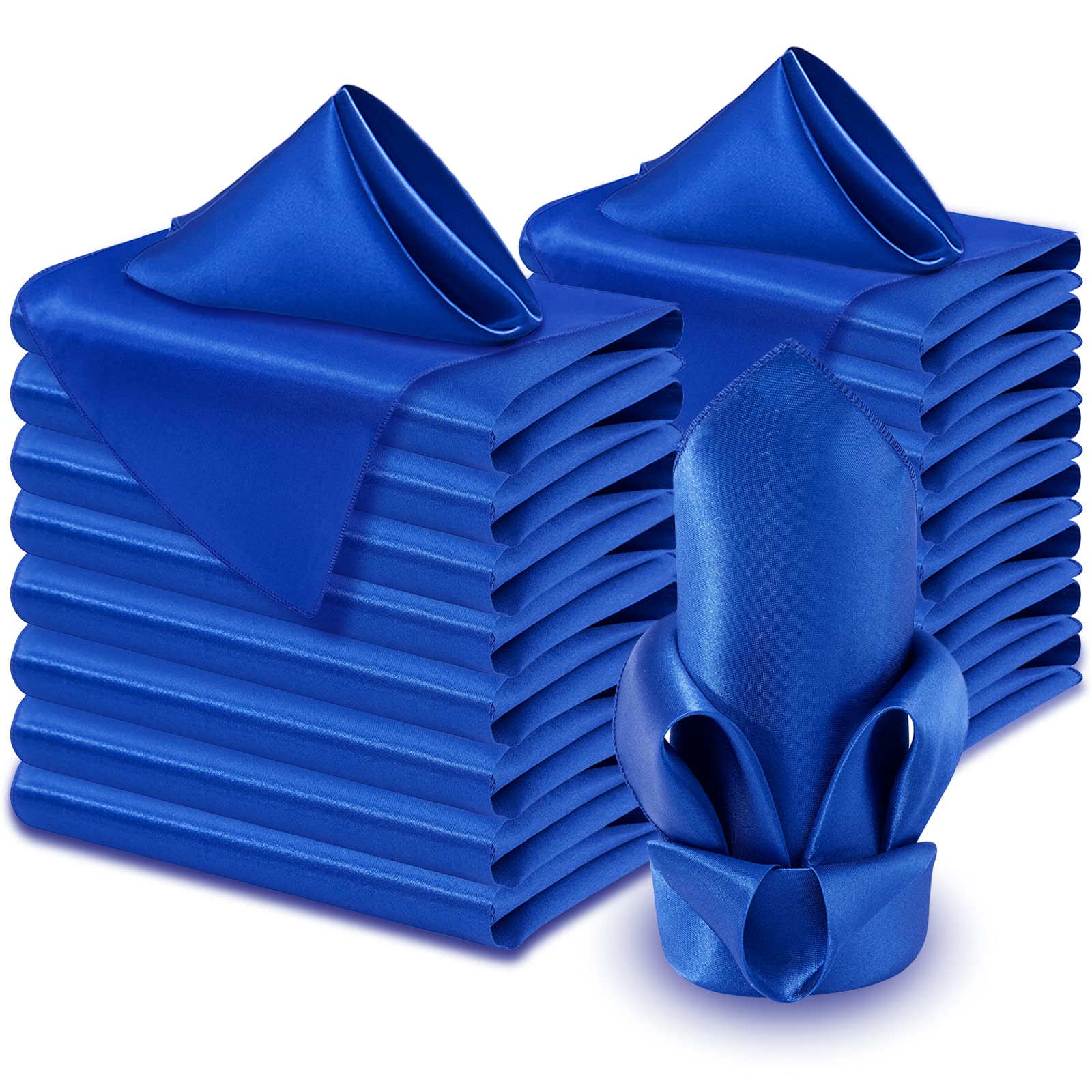 Aormenzy 60 Pack Royal Blue Satin Napkins 17 X 17 Silky Napkins, Party Cloth Napkins Square Satin Napkins, Dining Table Napkins