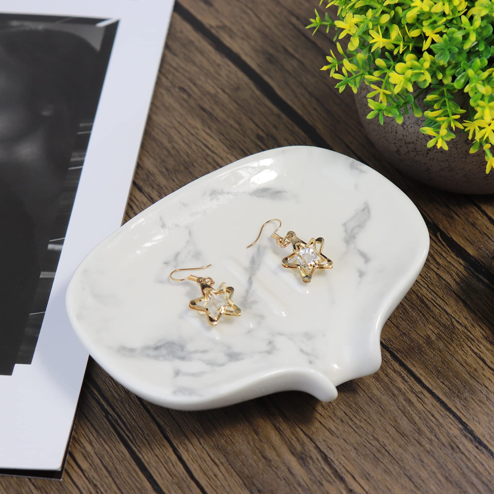 Polyroyal White Marble Texture Soap Dish Ceramic Soap Holder Self Draining Soap Dish Waterfall Slot Sponge Holder Bathroom Accessories for Bathroom  Kitchen Bar Counter.