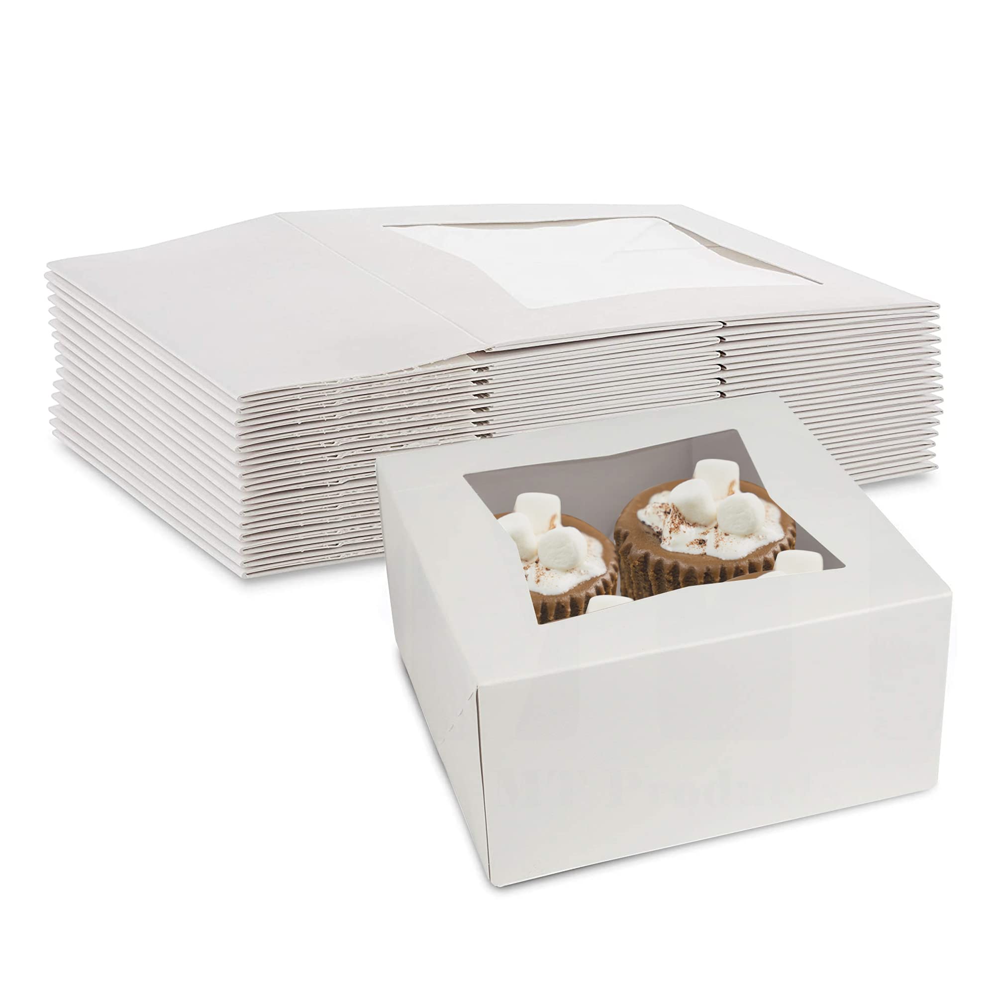 Mt Products White Cupcake Boxes With Window - 6'' X 6'' X 3    (25 Pieces) Auto Pop-Up Bakery Box - Made In The Usa