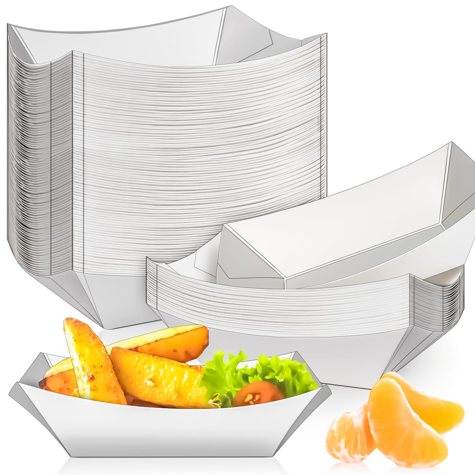 MotBach 80 Pack 1/2Lb Paper Food Boat Trays Disposable Small Paper Boats Plates Containers, 0.5Lb Mini Kraft Food Serving Tray B