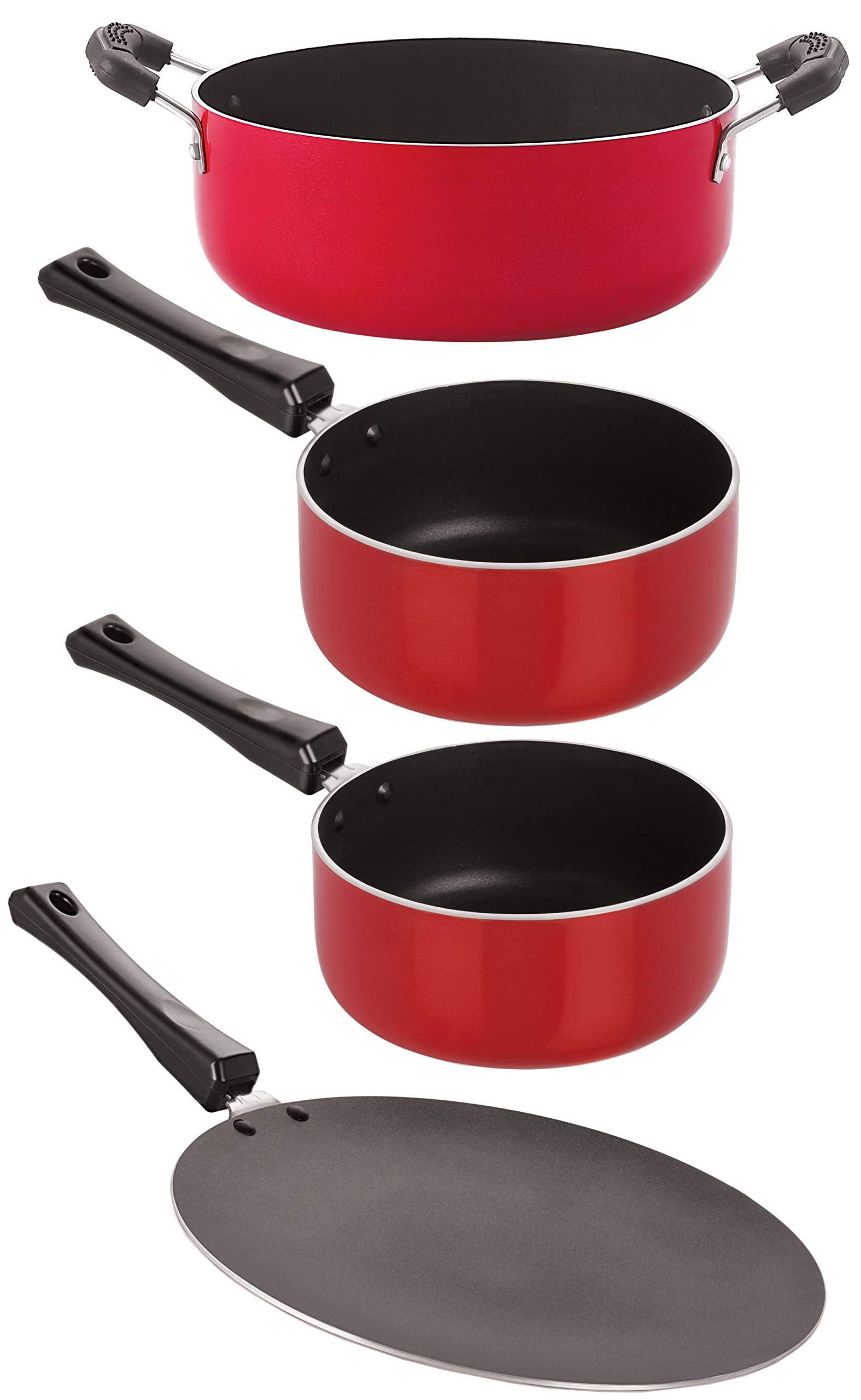 Nirlon Nonstick Aluminium Heat Resistance Cookware S 4 Pieces Set With Bakelite Handle, Gas Compatible (1 Concave Tawa 27.5Cm /1