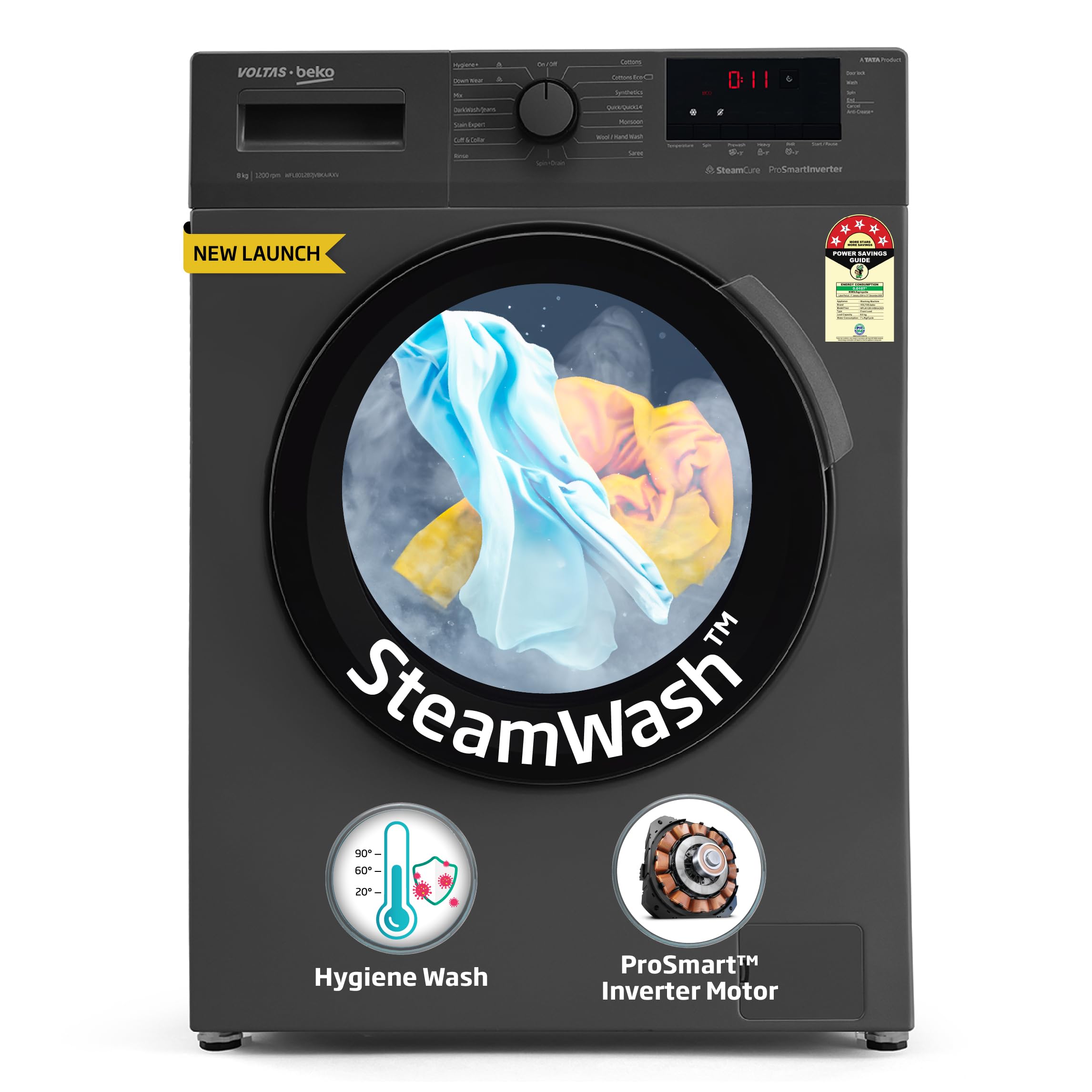 Voltas Beko, A Tata Product 8 Kg 5 Star Inverter Quick Wash FullyAutomatic Front Loading Washing Machine (Wfl8012B7Jvbka/Axv, A