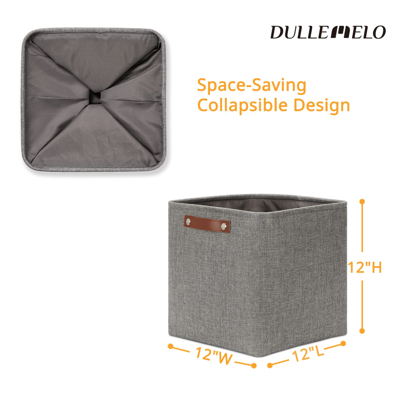 DULLEMELO 12 inch Cube Storage Bins  Large Collapsible Grey Storage Baskets for Square Cubes Organizing  Fabric Boxes Bins for Shelves Nursery Home Office Storage(4 Pack - 12 '' Grey)