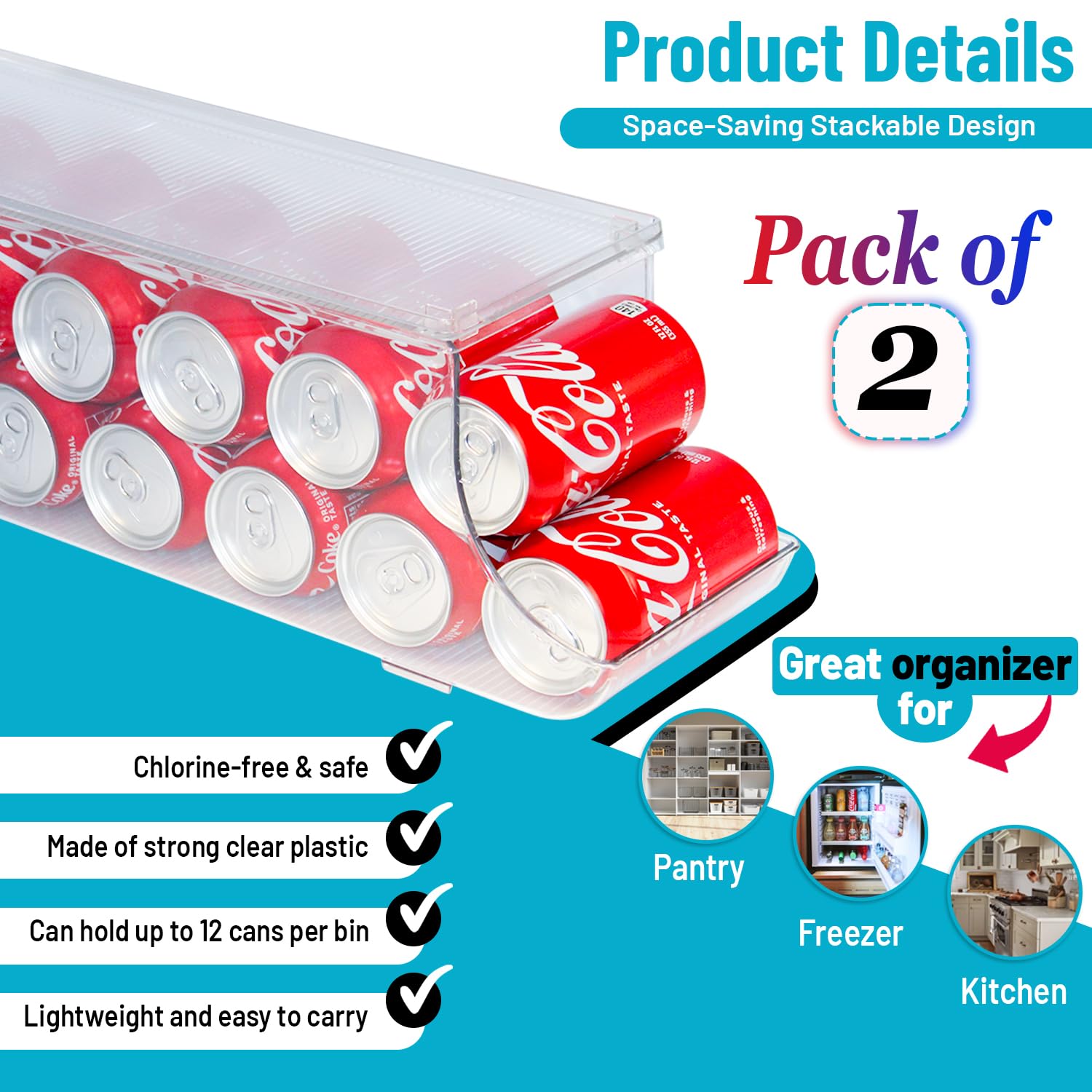 Soda Can Organizer With Lids, Stackable Soda Can Dispenser For Refrigerator, Clear Can Holder Organization And Storage Bins For