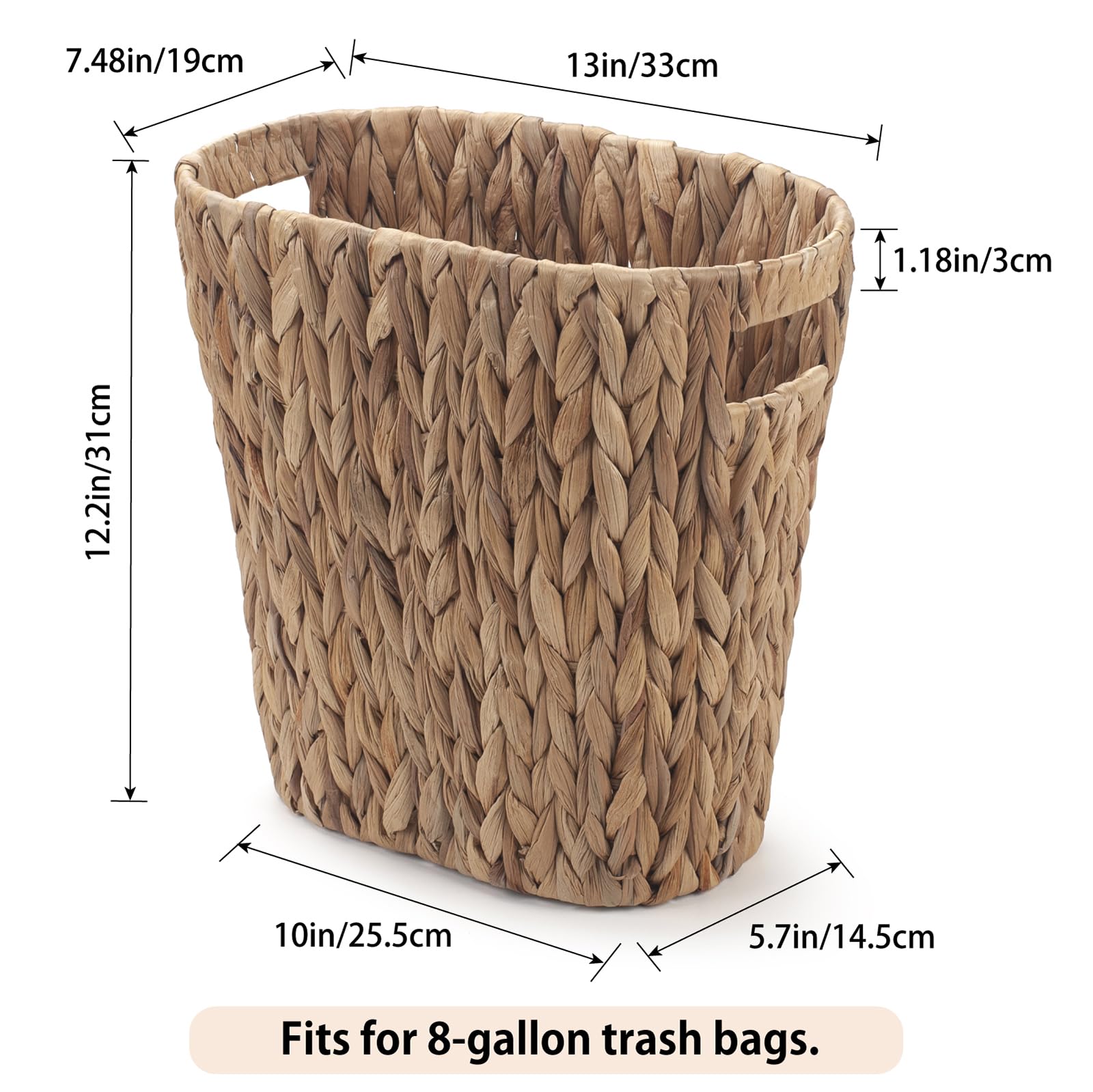 Yangqihome Bathroom Trash Can, Handwoven Wicker Trash Can With Handles For Bedroom, Living Roon, Kitchen, Bathroom And Office, W