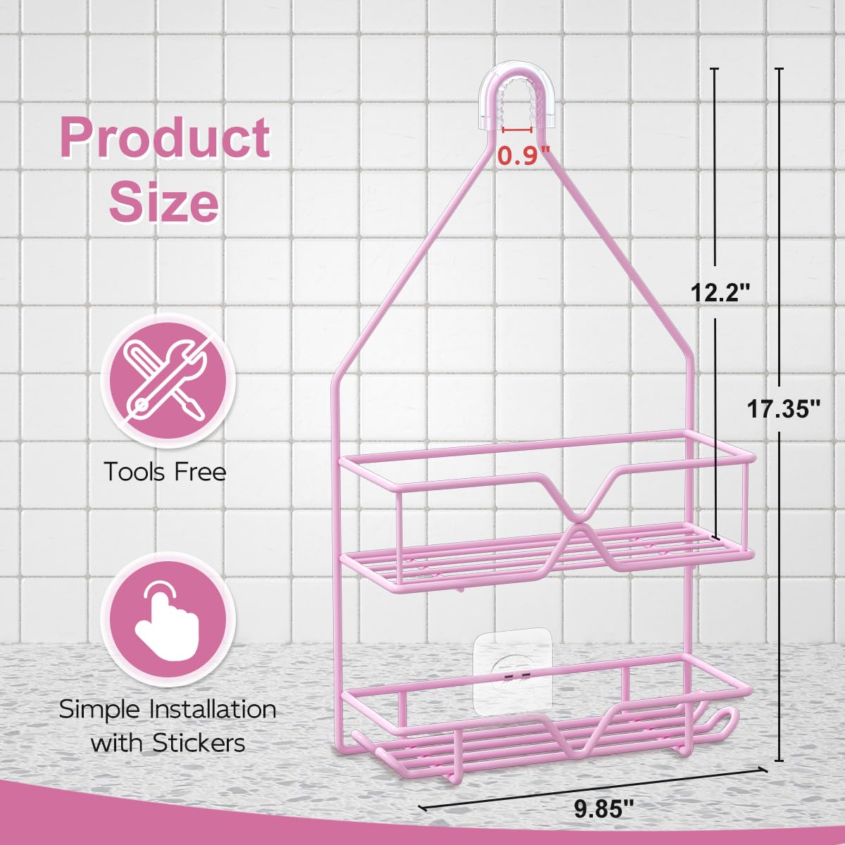 TreeLen Pink Shower Caddy Over Shower Head  Pink Bathroom Accessories  Gift for Girlfriend  Wife  Little Girl