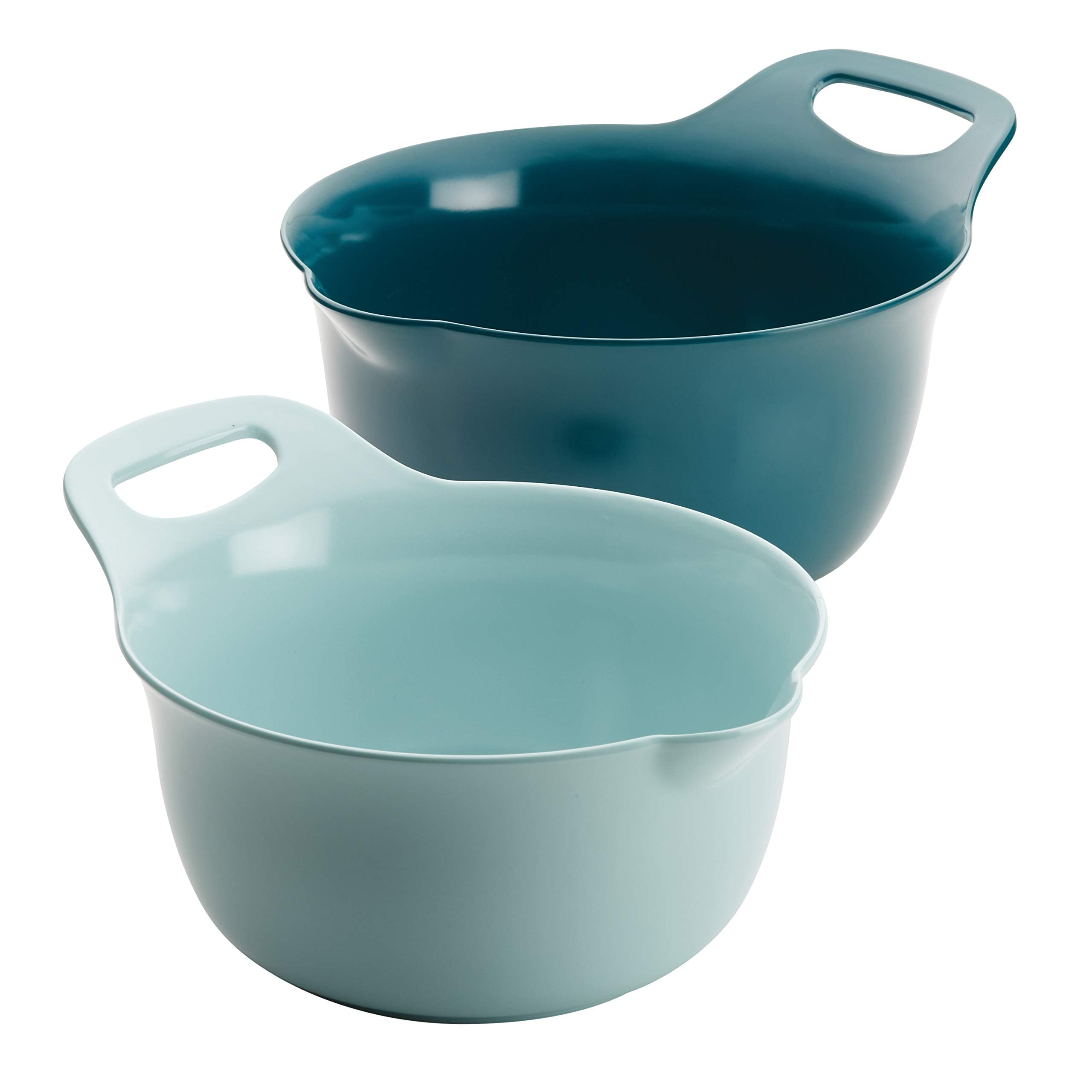 Rachael Ray Tools And Gadgets Nesting / Stackable Mixing Bowl Set With Pour Spouts And Handle - 2 And 3 Quarts, Light Blue And T