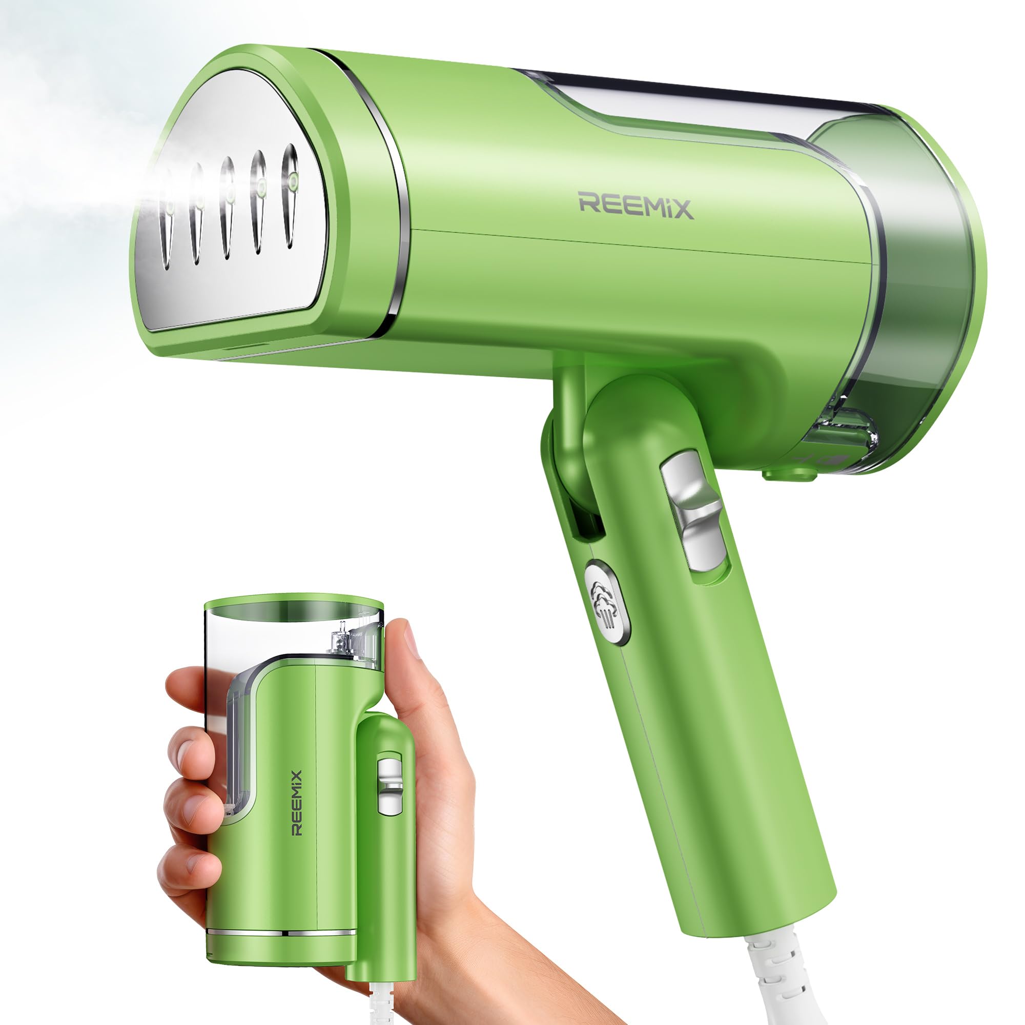 Reemix Portable Garment Steamer, Powerful Foldable Handhled Steamer 1300W, Travel Size Steamer For Clothes 20S Fast Heat-Up, Fab