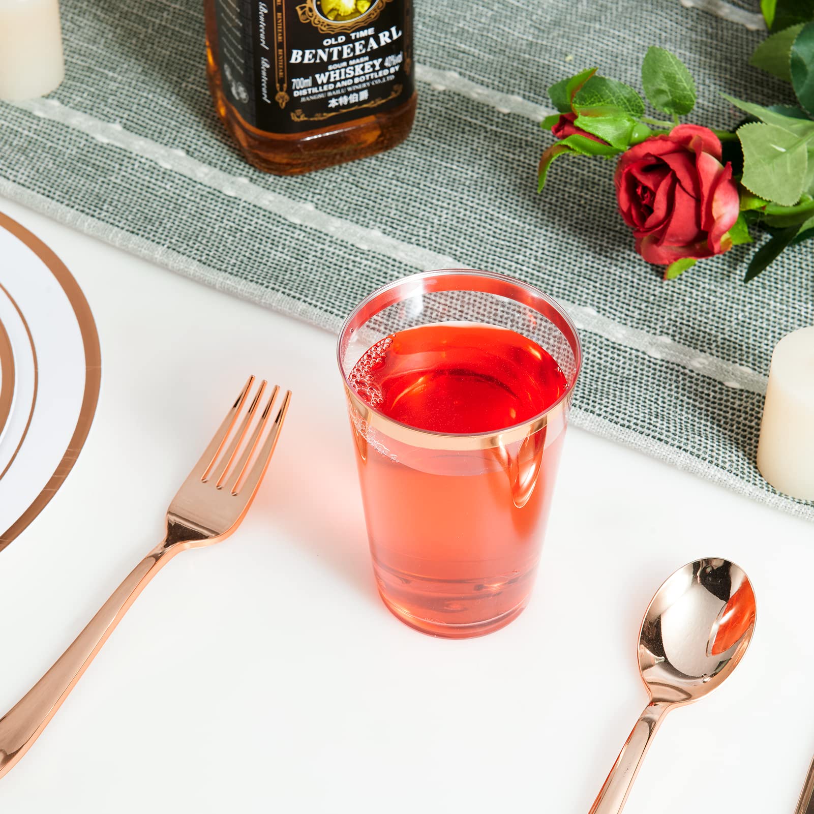 Vplus 150 Pack 12 Oz Rose Gold Rimmed Plastic Cups, Reusable Clear Plastic Cups, Disposable Heavy Duty Plastic Cups Perfect For