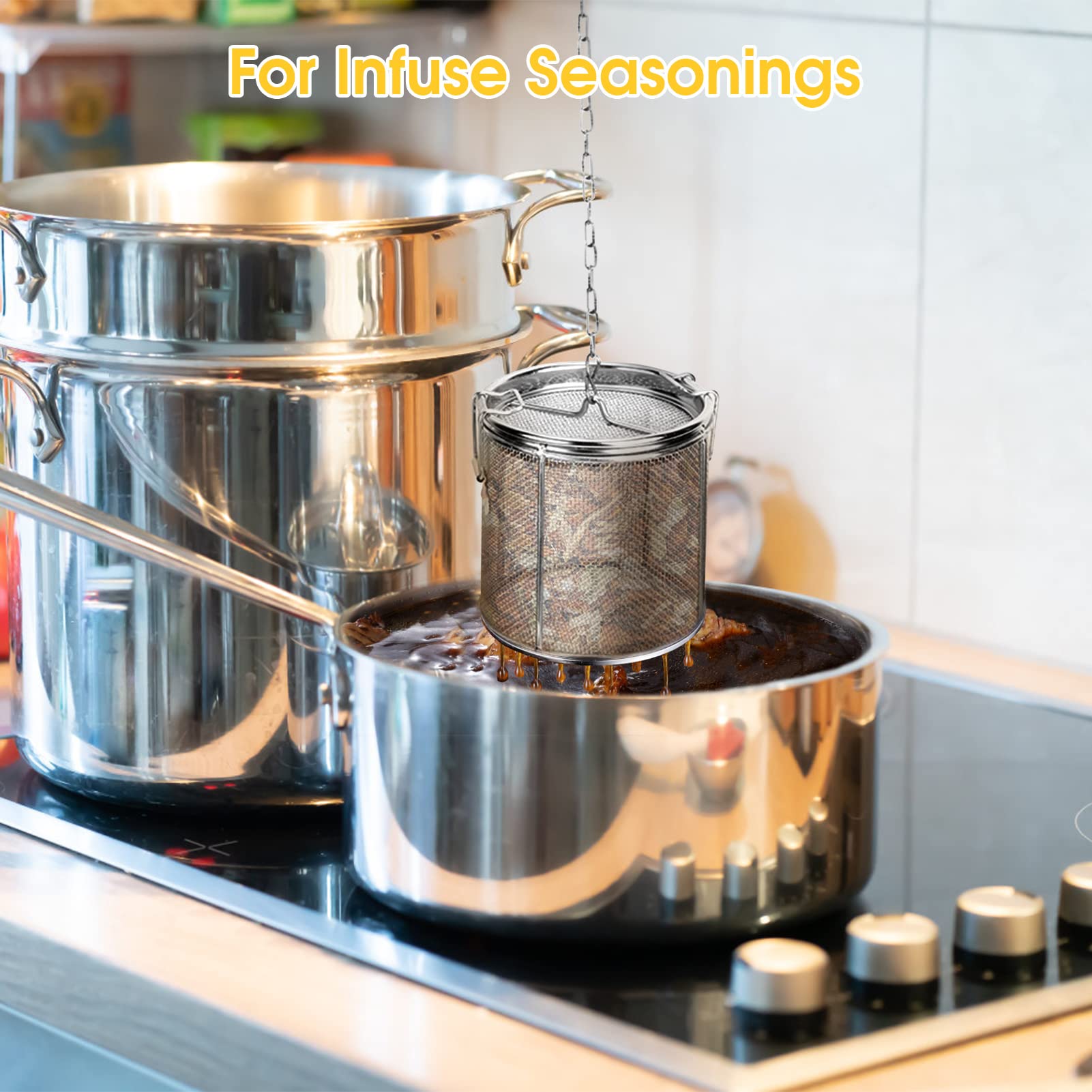 Tea Infuser, Stainless Steel Extra Fine Mesh Tea Ball Strainer Soup Seasonings Seperation Basket Spice Filter With Extended Chai
