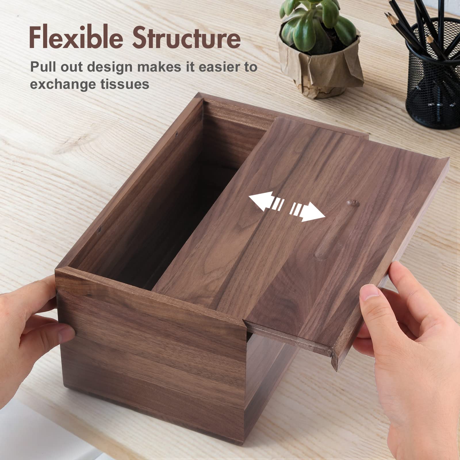 Reviaras Tissue Box Cover, Walnut Wood Tissue Box Cover With Slide-Out Bottom, Tissue Box Cover Rectangular For Bathroom, Bedroo