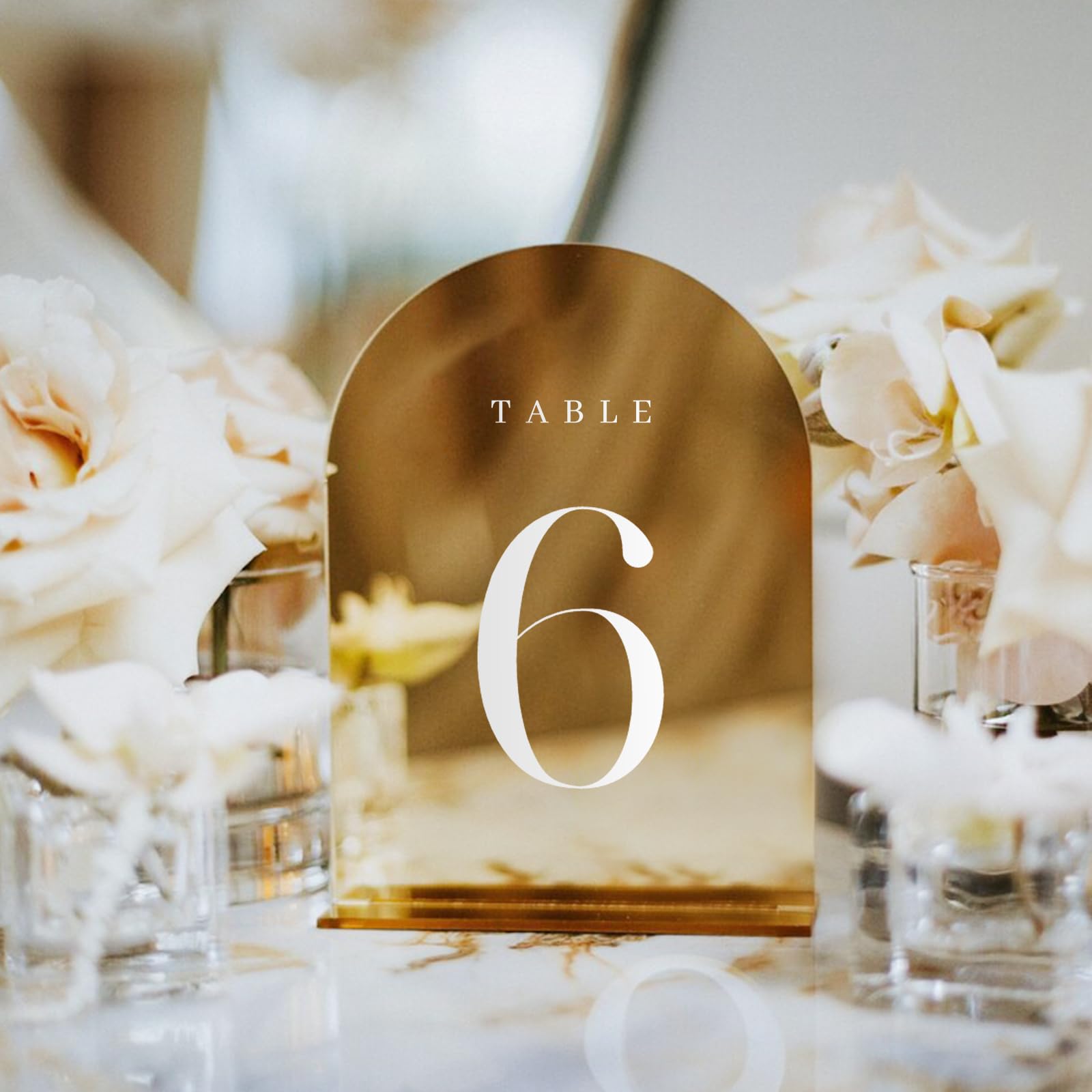 Jinmury Gold Mirror Arch Table Numbers For Wedding, 25 Pack 5X7'' Gold Mirror Arch Acrylic Table Signs With Stand Acrylic Table