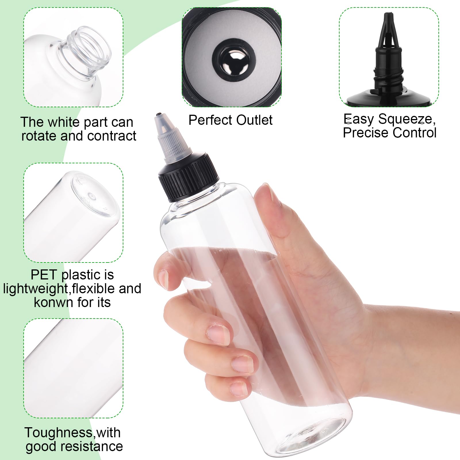 Irenare 80 Pcs Squeeze Bottles For Liquids Clear Dispensing Bottles 8.5 Oz Plastic Bottles With Twist Top Caps Empty Bottles Pla