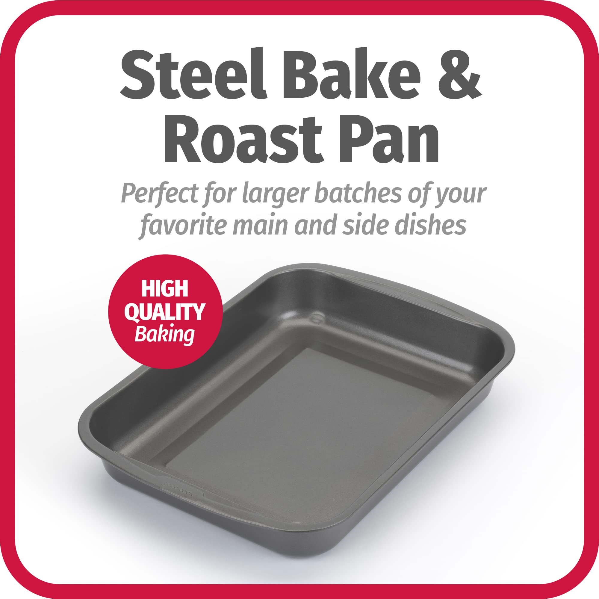 GoodCook Nonstick Roast Pan, Aluminum, 11.5" x 15.5", Easy Clean, Dishwasher Safe, Gray, Model 388998
