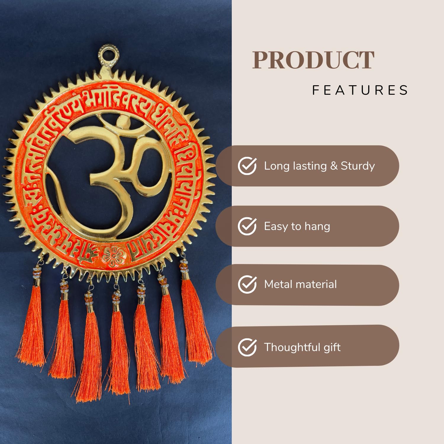 Salvus App Solutions Harmony And Enlightenment: Metal Vaastu Feng Shui Om Wall Hanging With Gayatri Mantra (Orange_7.5X8 Inch)