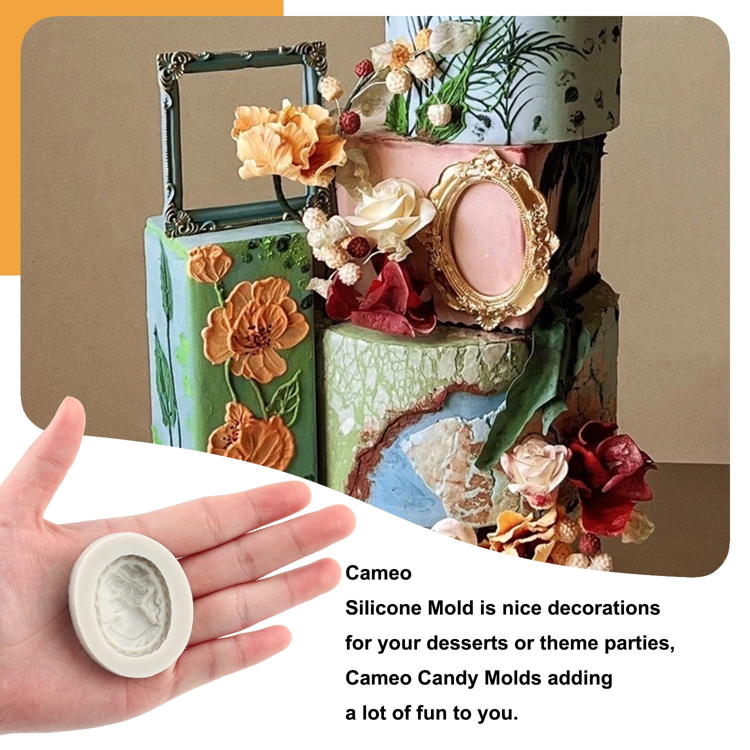 Sijiangmold Cameo Picture Frame Silicone Molds Frame Lady Avatar Fondant Mold For Cake Decorating Cupcake Topper Candy Chocolate