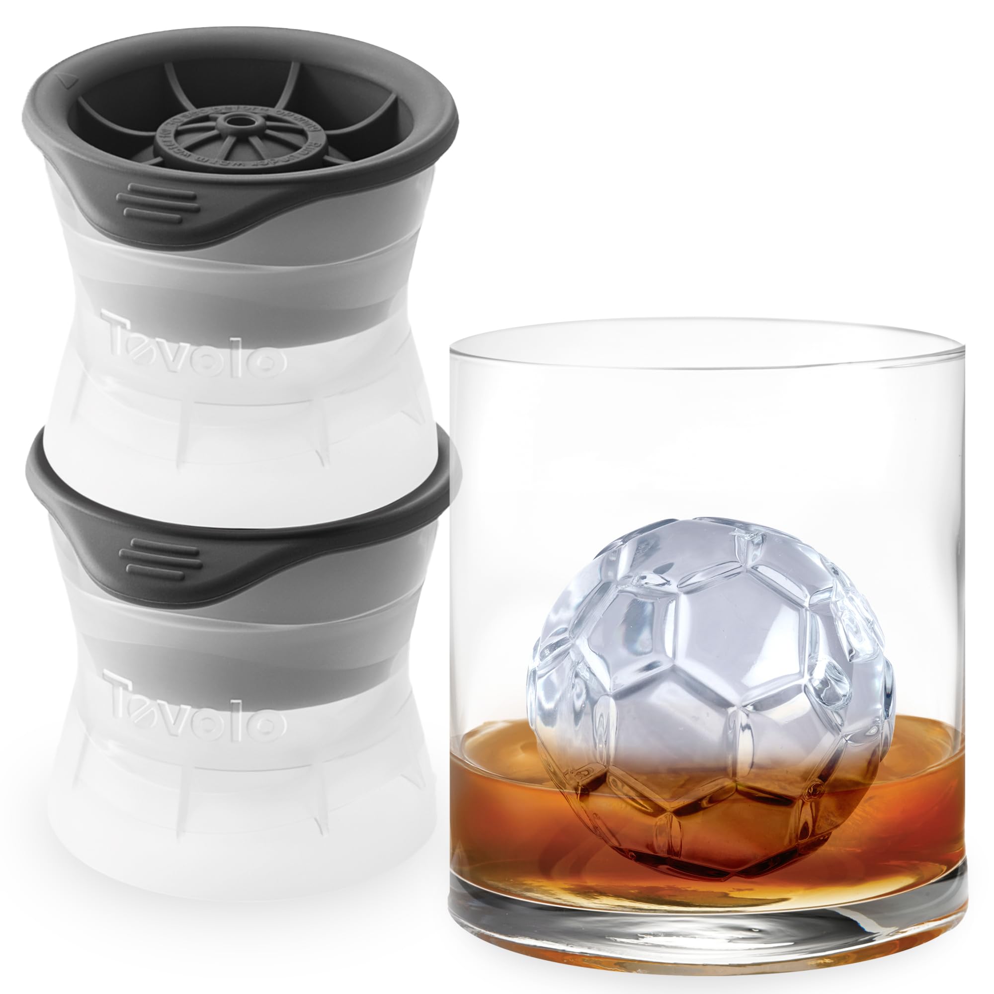 Tovolo Soccer Ball Shaped Ice Molds, Set of 2 - Large Ice Mold Gift Set - Sports Themed Unique Ice Mold Chills Drinks - Odor-Fre