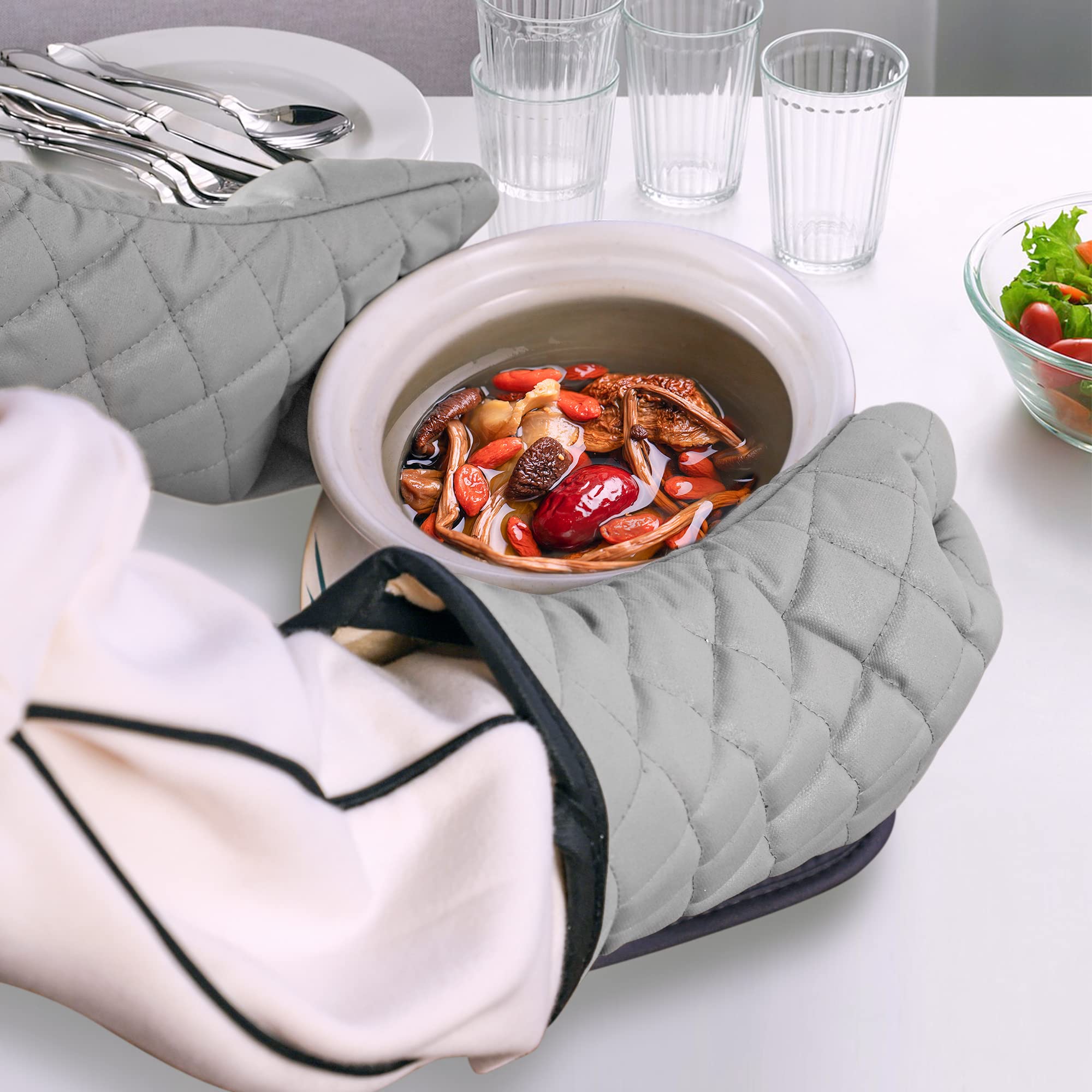 Arcliber Oven Mitts 2 Pairs Of Quilted Terry Cloth Cotton Lining,Extra Long Professional Heat Resistant Kitchen Oven Gloves,16 I