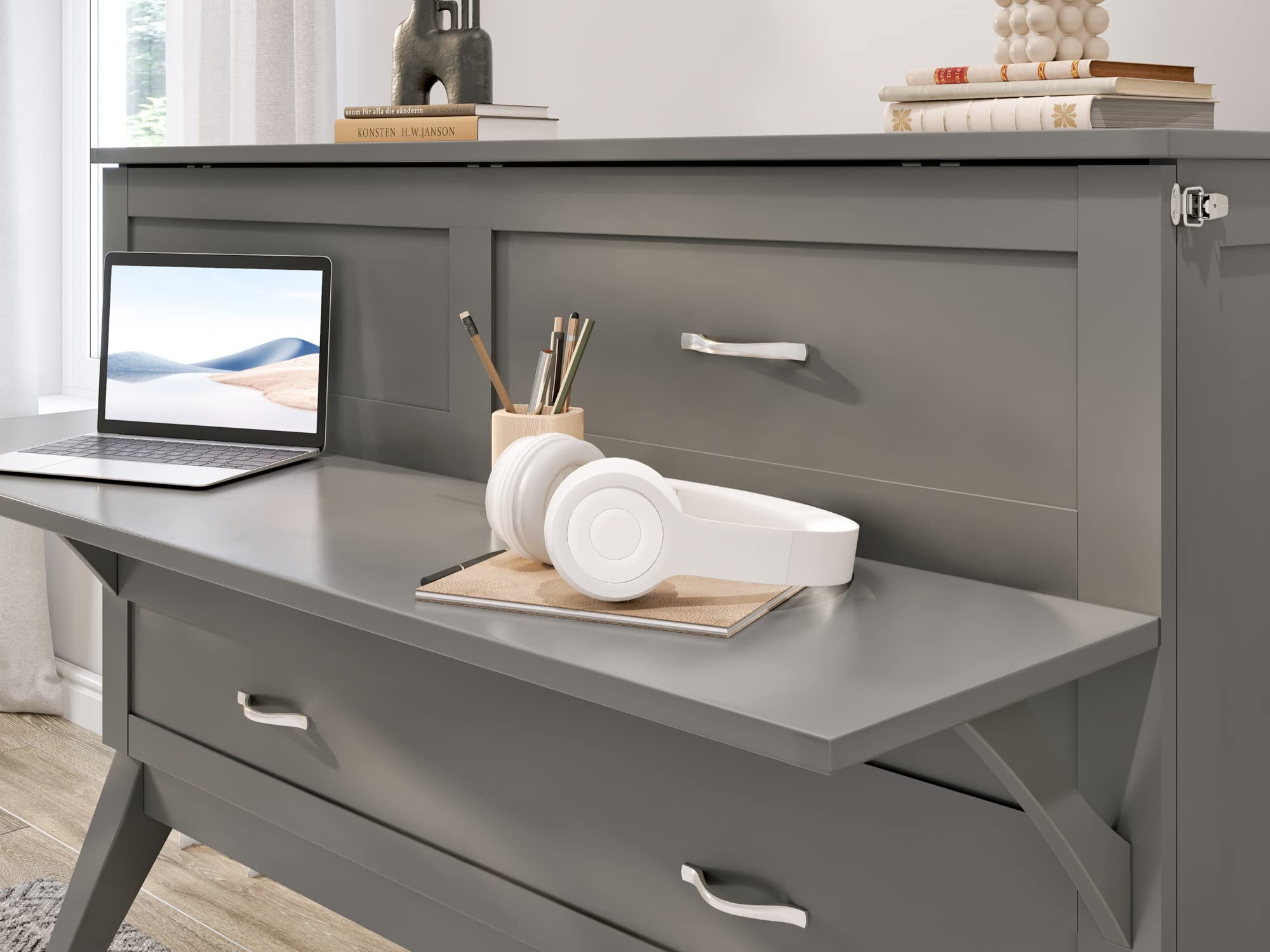 Northampton Full Murphy Bed Desk in Grey