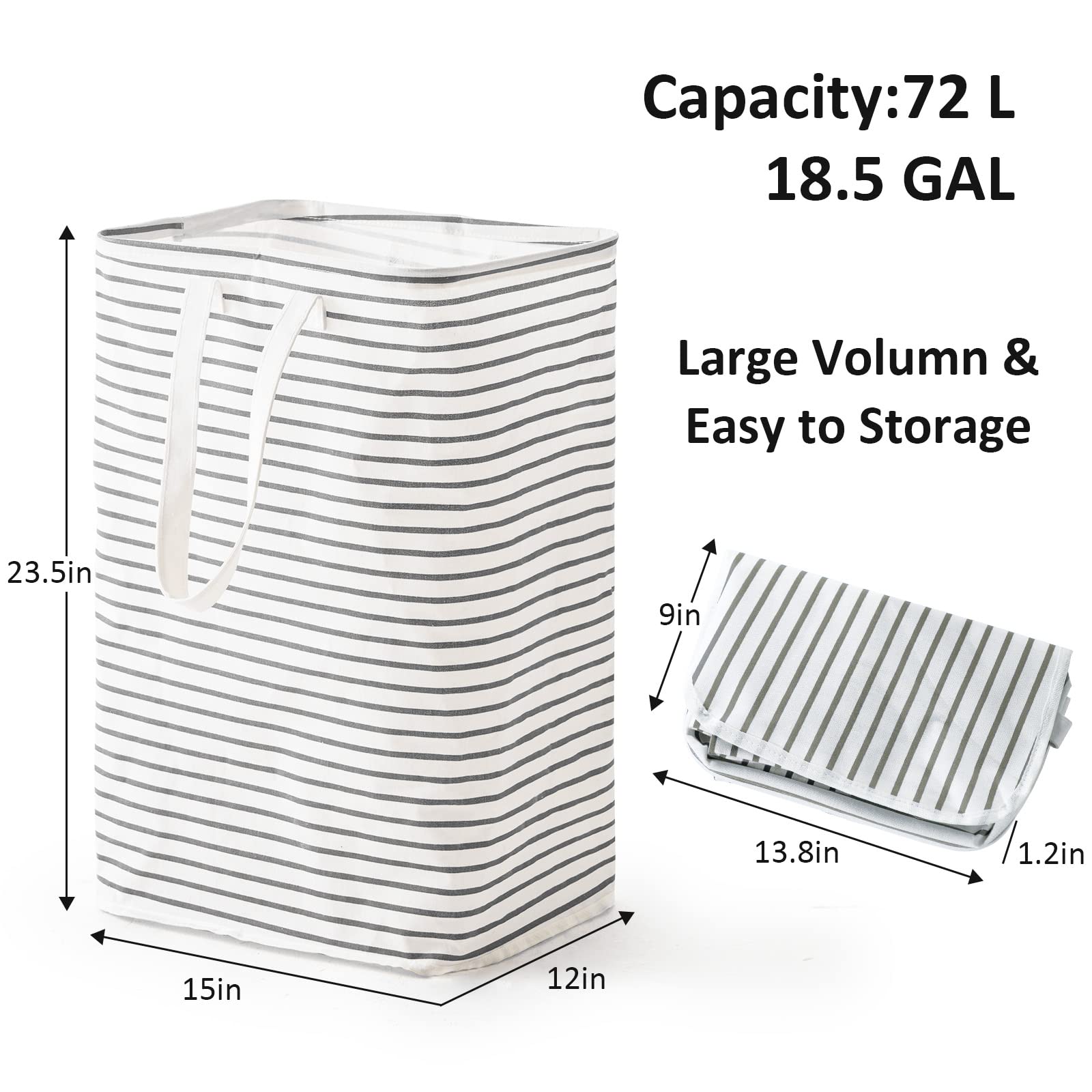 72L Freestanding Laundry Hamper  Collapsible Waterproof Clothes Basket with Easy Carry Long Handle  Washing Bag for Clothes  Toys (2 Pack  Grey)