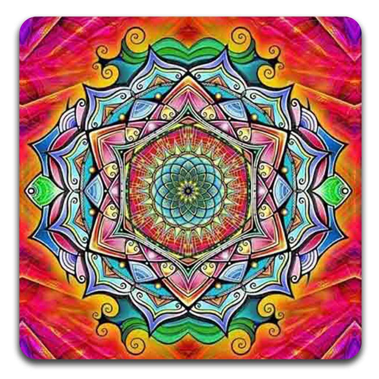 Mandala Pattern Square Coaster Set - Made Of Recycled Rubber - Set Of 4