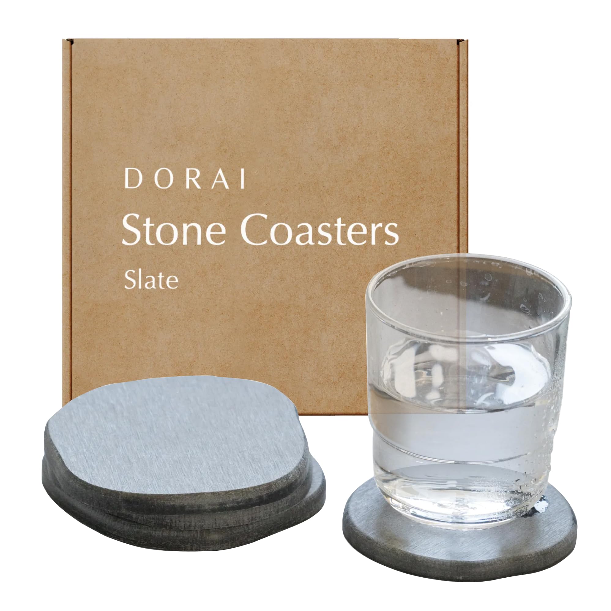 Dorai Home Stone Coaster Set - 4 Stone Coasters With Absorbent Diatomaceous Earth For Instant Drying Round Coasters For Drinks M