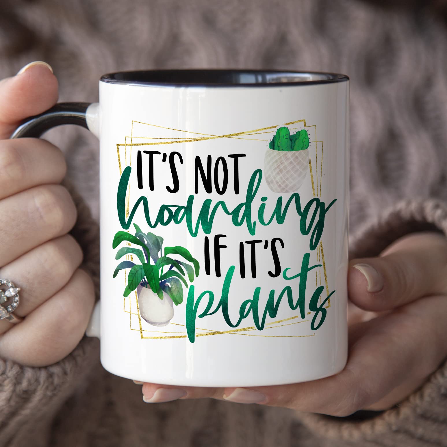 YouNique Designs It's Not Hoarding If It's Plants Crazy Plant Lady Mug, 11 Ounces, Plant Mug, Plant Coffee Mug, Plant Mom Mug, P