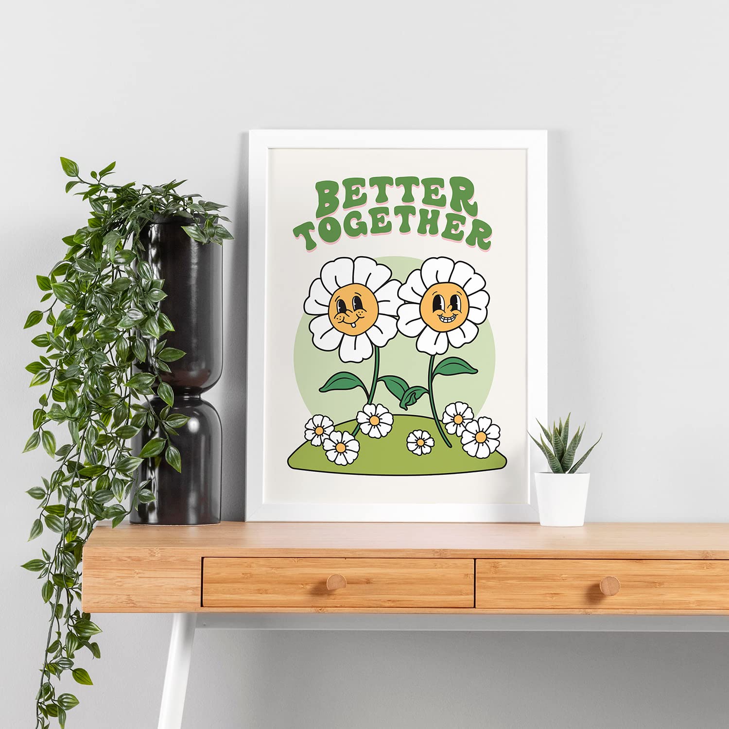 Retro Flower Poster Print, Cute Room Decor, Positive Message Better Together Wall Art, Hippie Wall Decor Poster