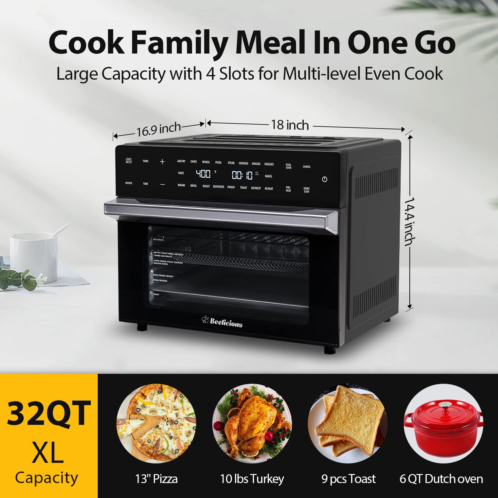 32Qt Extra Large Air Fryer, 19-In-1 Air Fryer Toaster Oven Combo With Rotisserie And Dehydrator, Digital Convection Oven Counter