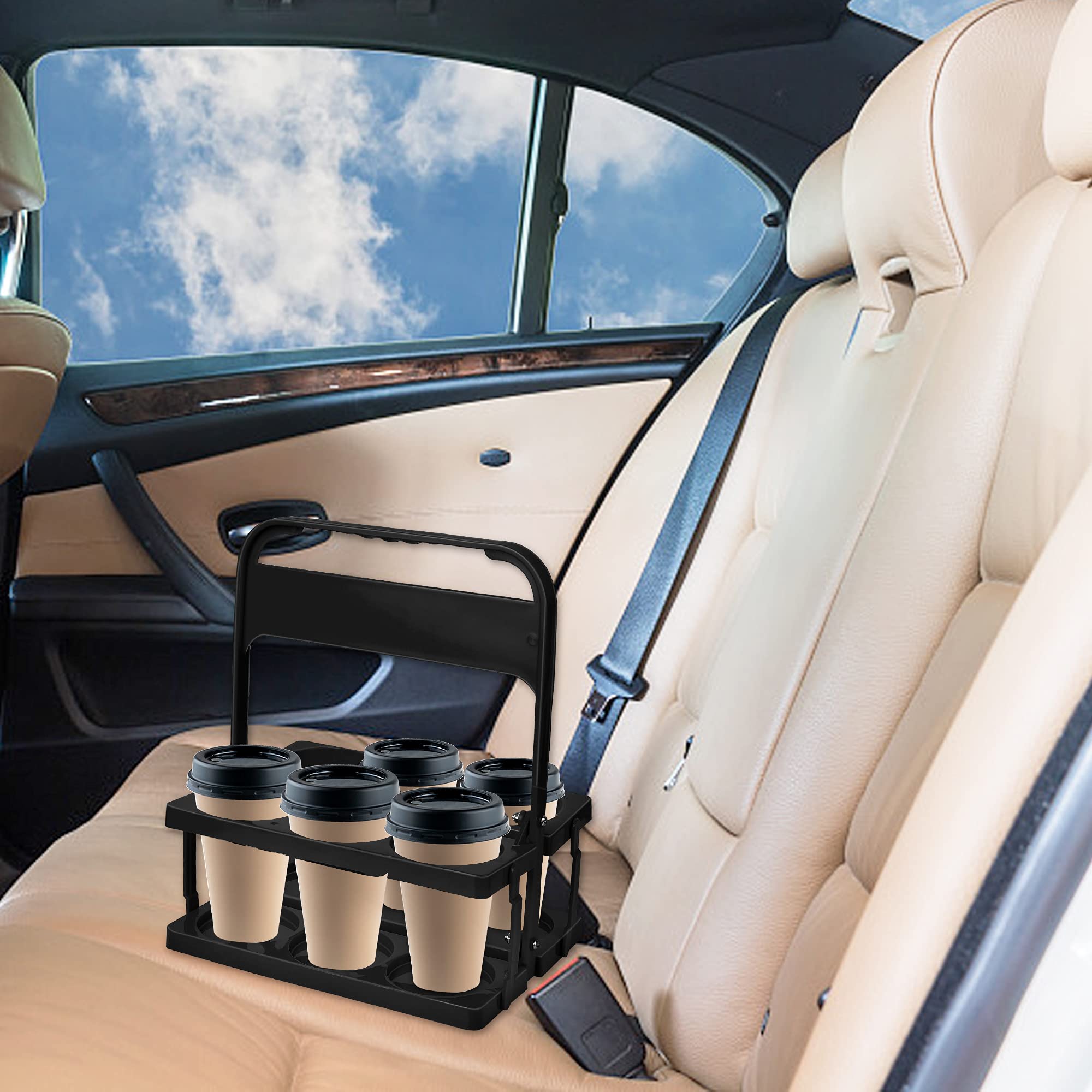 Elesunory Plastic Portable Cup Holder, Foldable Cup Holder With Handle, 6-Holes Drink Carrier Foldable, Great For Eats Doordash