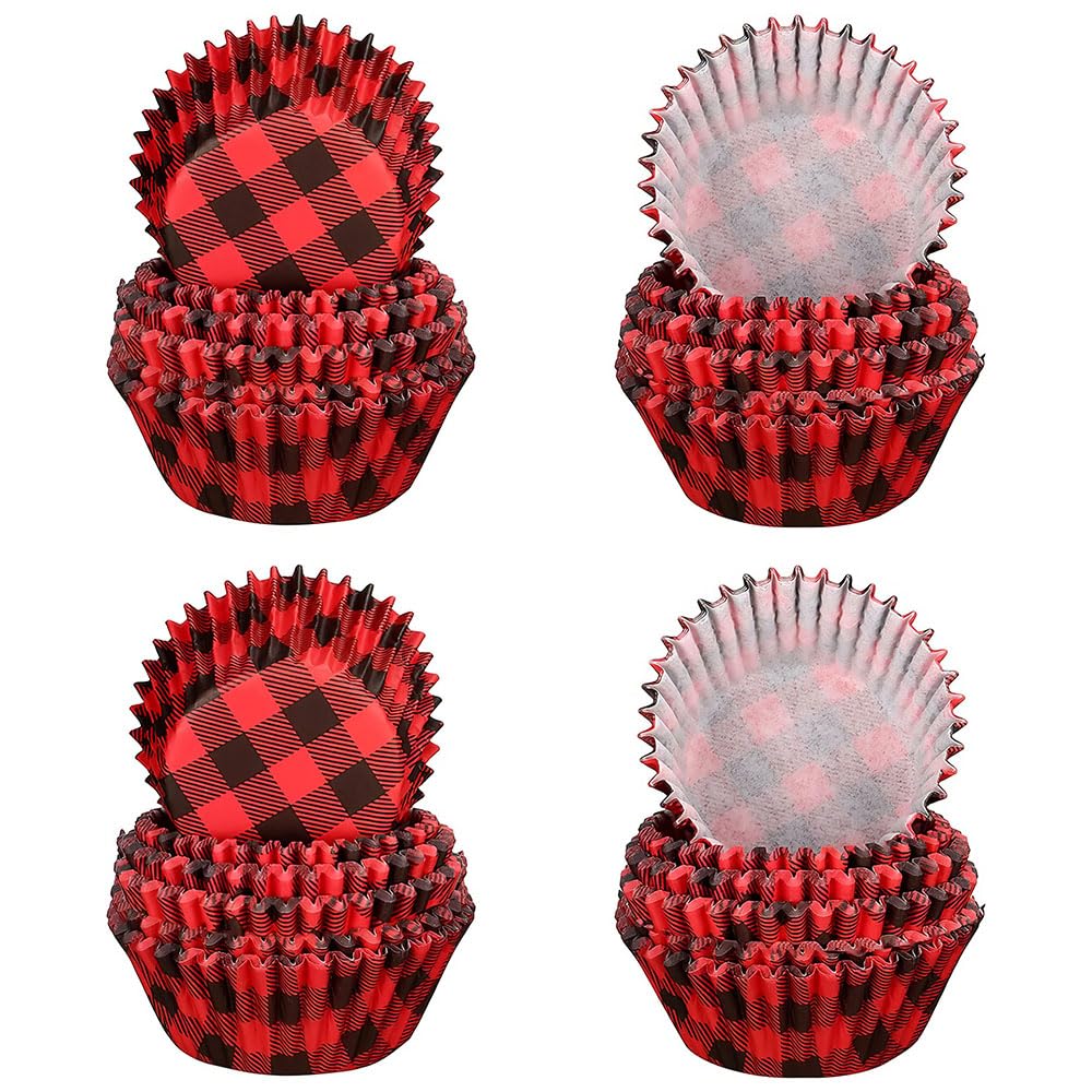 Buffalo Plaid Cupcake Wrappers - Bulk 100 Pack - Christmas Baking Cups And Lumberjack Party Supplies