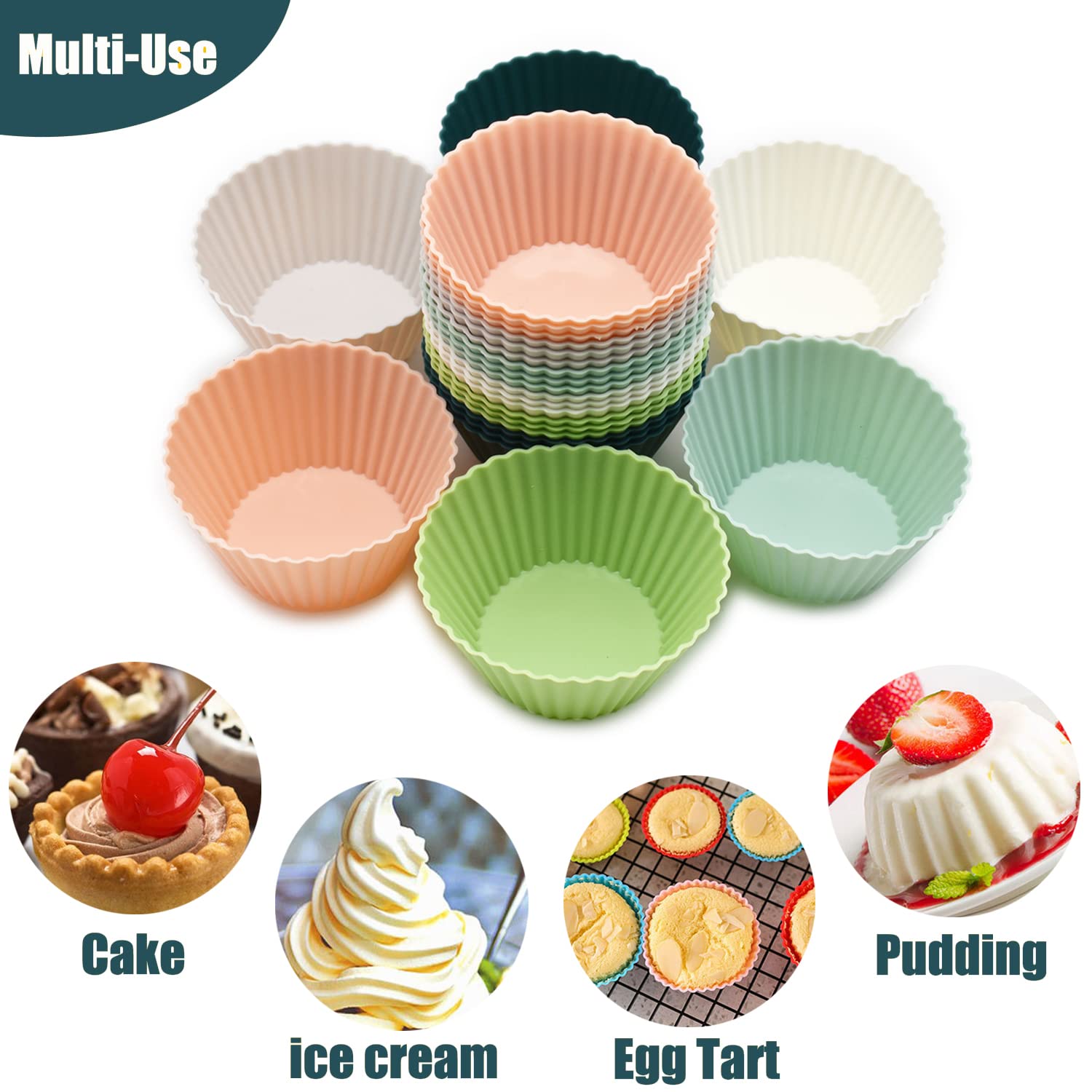 Reusable Silicone Cupcake Baking Cups 24 Pack, 2.75 Inch Silicone Baking Cups, Non-Stick Muffin Cupcake Liners For Party Hallowe