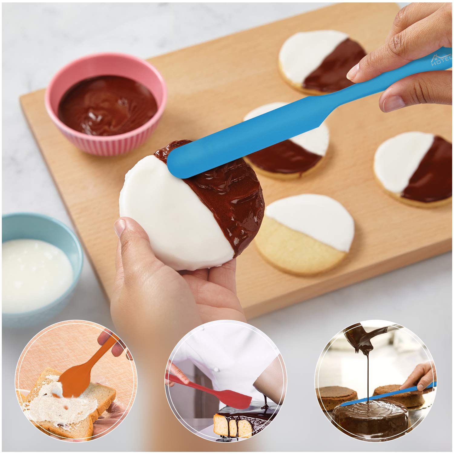 Hotec Food Grade Silicone Rubber Spatula Set For Baking, Cooking, And Mixing High Heat Resistant Non Stick Dishwasher Safe Bpa-F