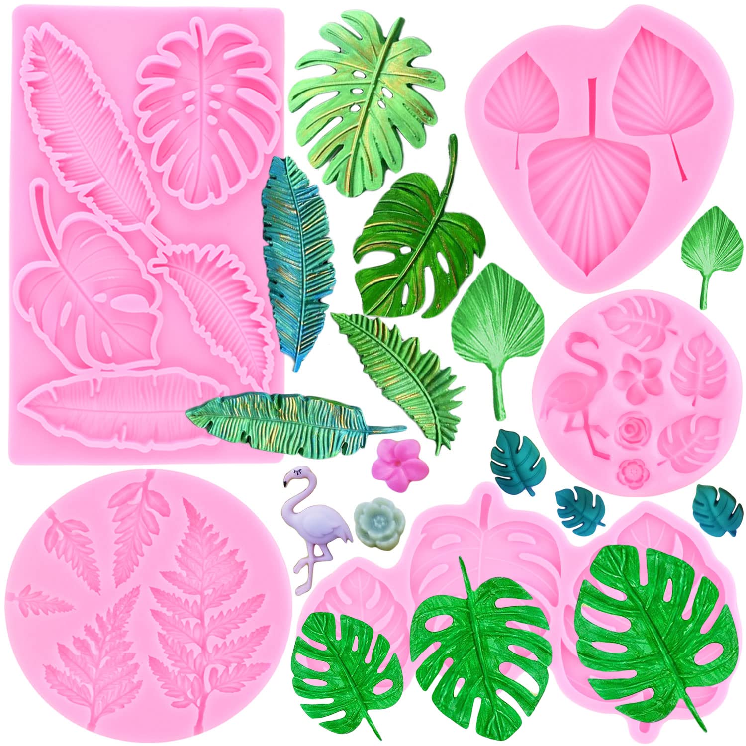 Zixiang Tropical Leaf Silicone Mold Fan Leaf Fondant Mold Fern Leaves Candy Mold Flamingo Tropical Palm Leaf Chocolate Mold For