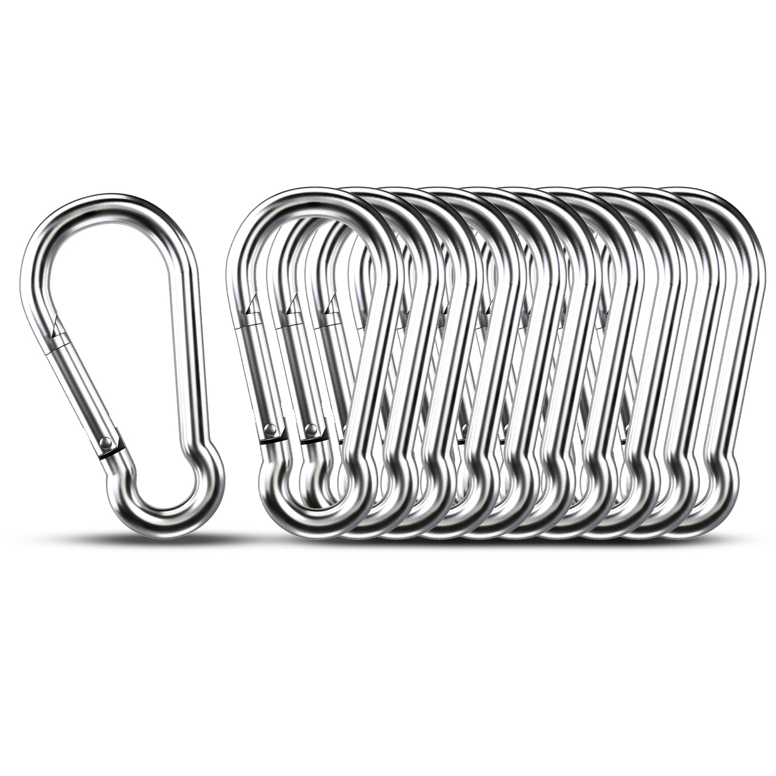 Kinklink 10 Pack 304 Stainless Steel Carabiner Clip, 315 Inch Heavy Duty Spring Snap Hook, Caribeener Clips For Outdoor Camping,