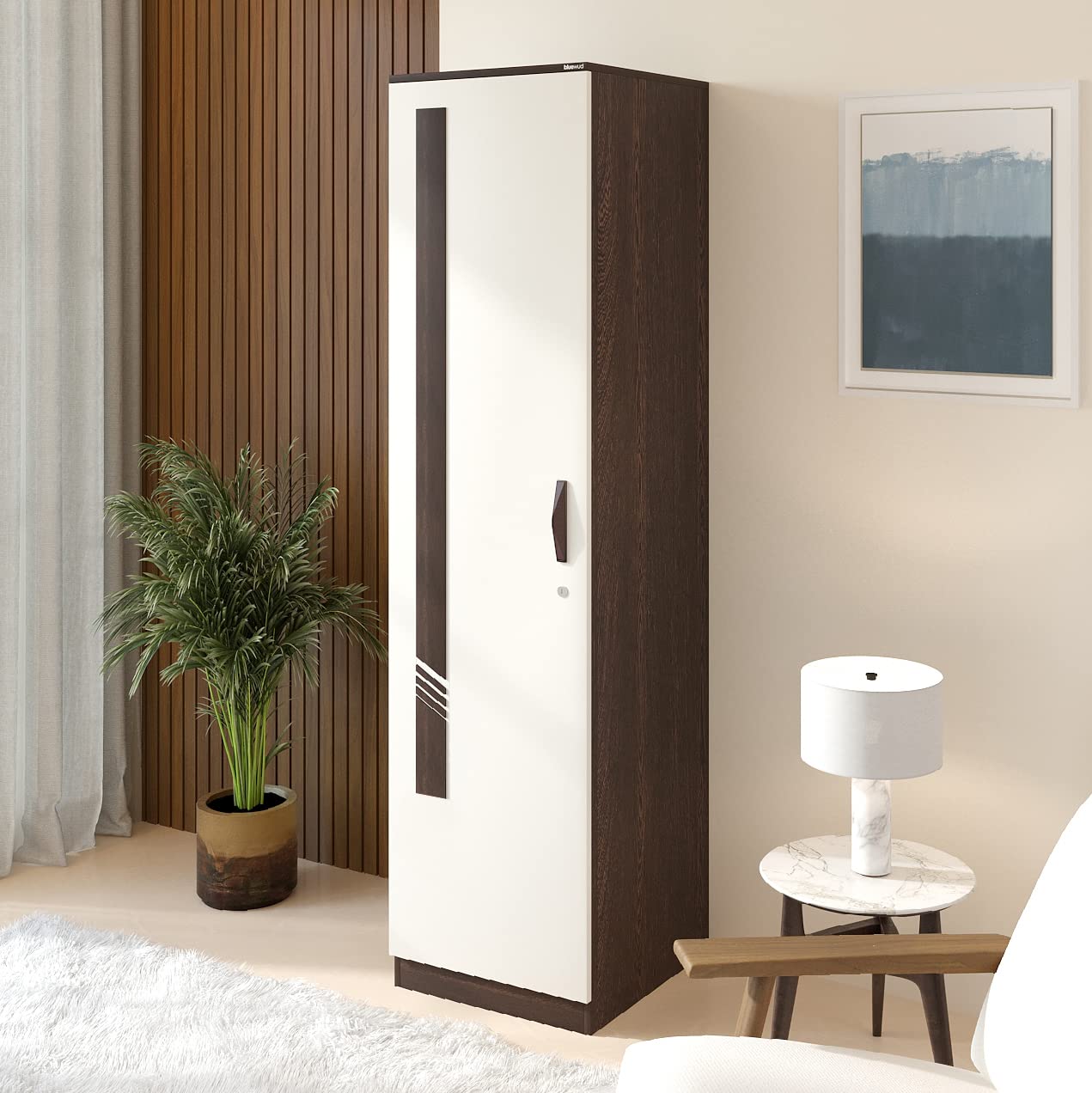 Bluewud Andrie Engineered Wood Single Door Wardrobe/Clothes Storage Rack Organizer Almirah Cupboard With Shelves For Bedroom Hom