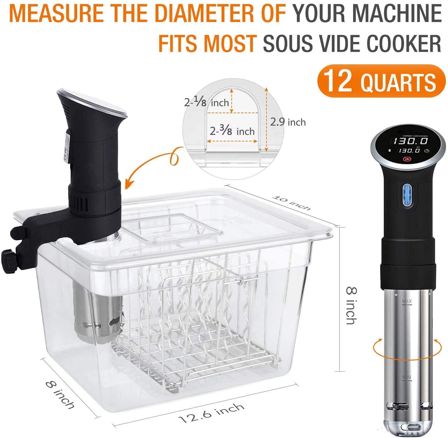 Homenote Container 12 Quart With Lid & Rack And Sleeve - Bpa Free Complete Sous Vide Accessories Kit With Cookbook For Anova And
