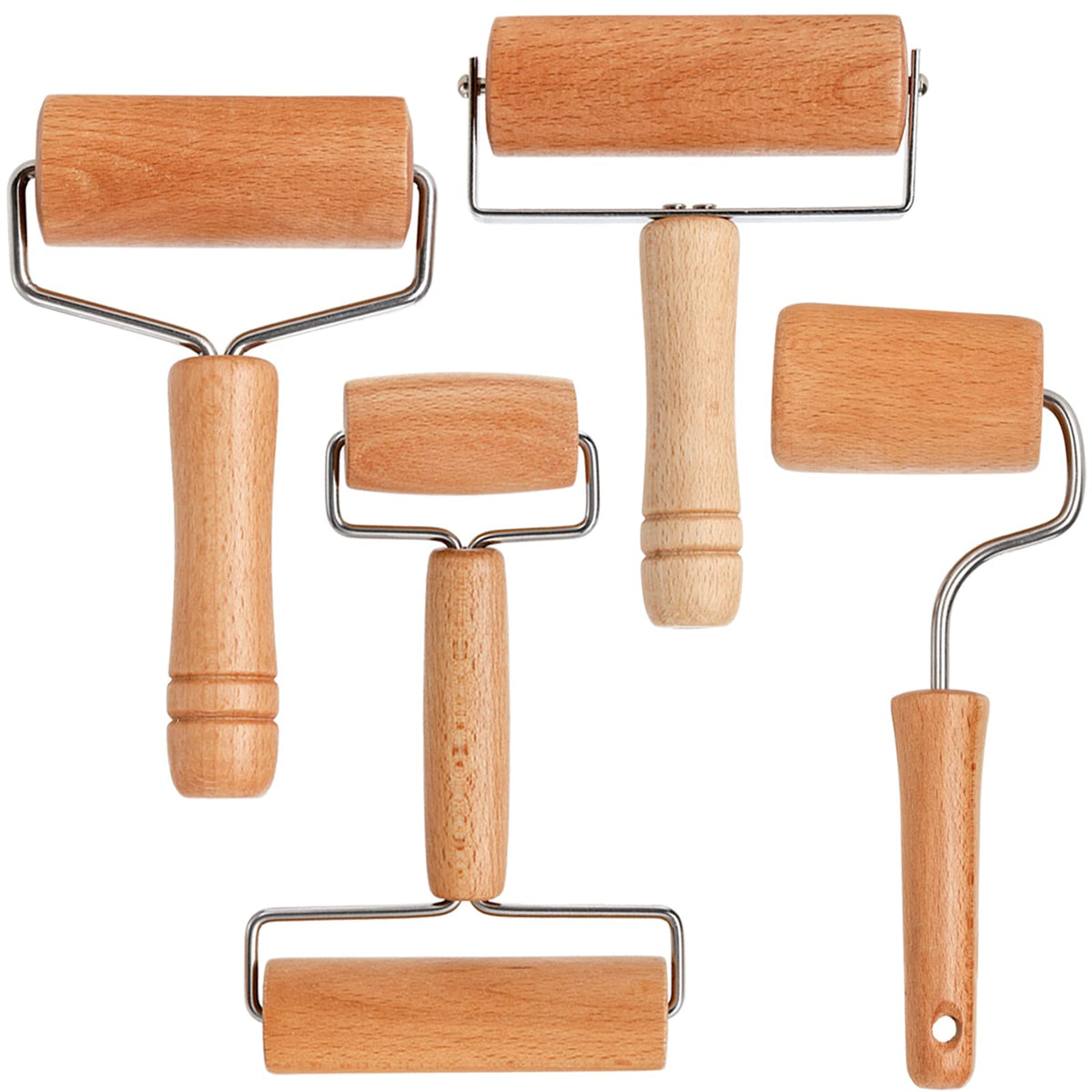 Avla 4 Pack Wood Pastry Pizza Roller, Non Stick Wooden Rolling Pin For Home, Professional Dough Roller Tool Set For Baking, Cook